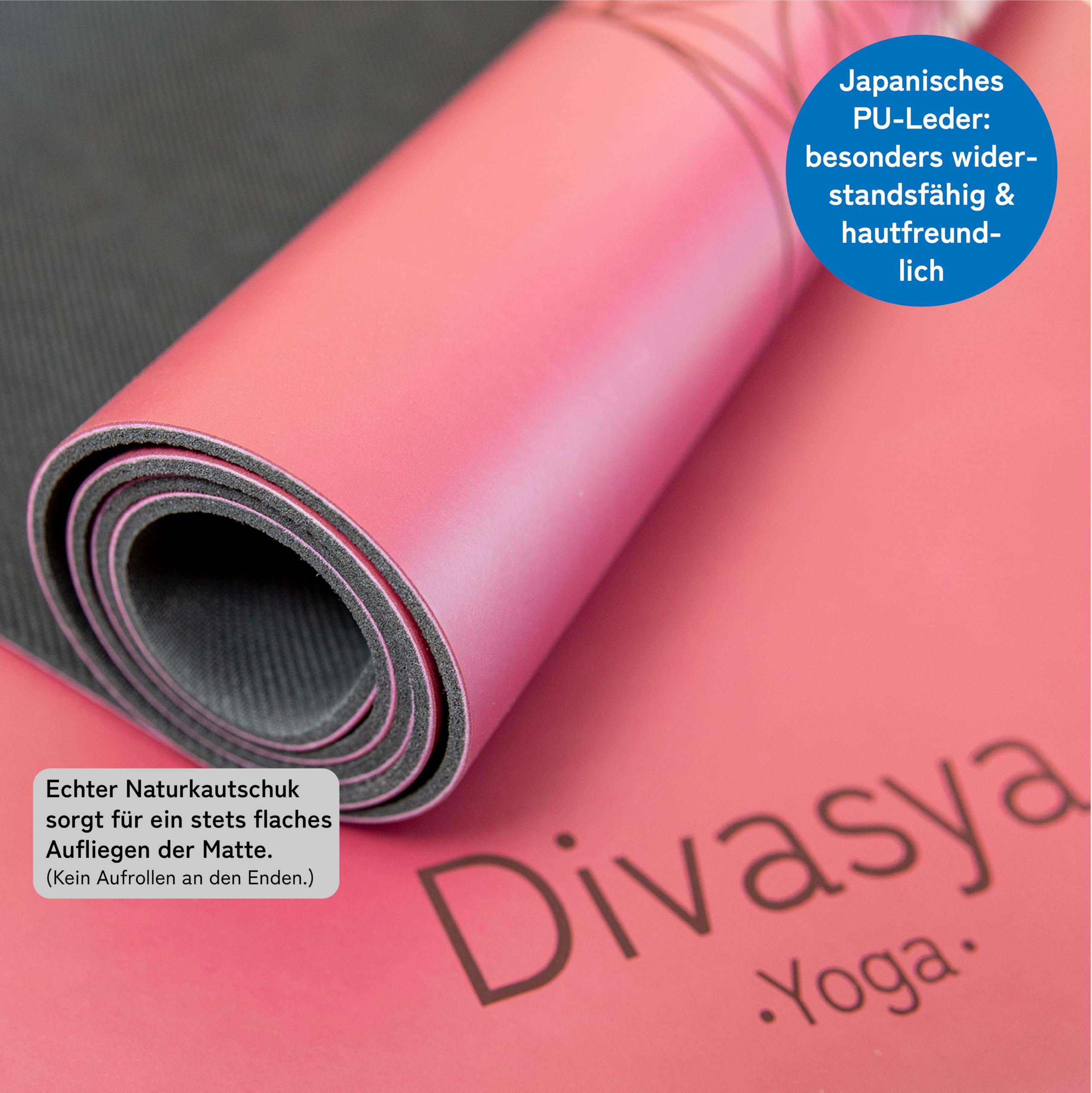 Premium Yogamatte rutschfest: Naturkautschuk rutschfest & japanische professional grip Oberfläche | 185x68x0,45cm | Tragegurt | 4,5mm dicke Yoga Matte rutschfest