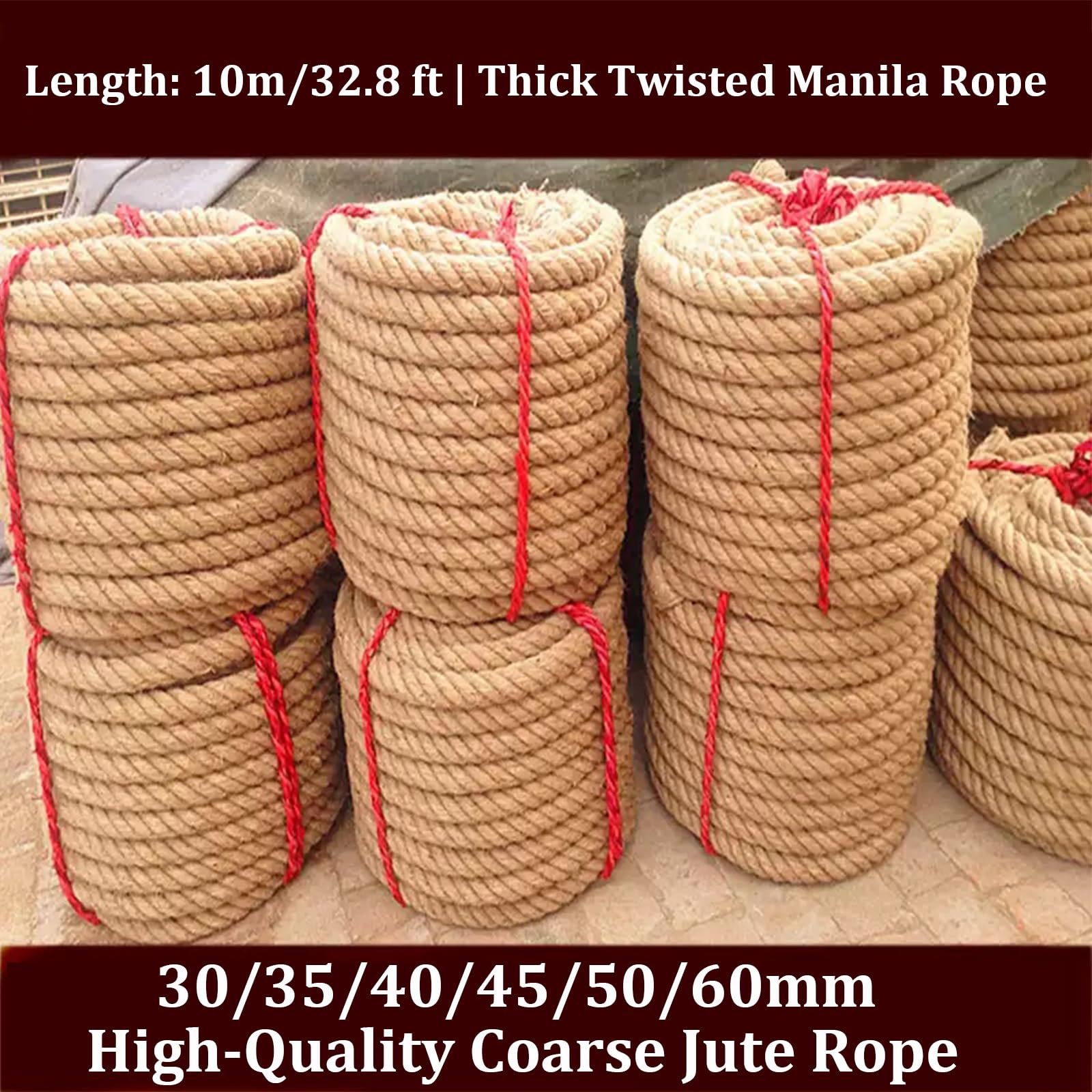Corde de Jute Robuste, Corde de Chanvre torsadée Durable de 10 m, pour clôtures de Piscine, quais, rambardes, amarres de Bateau, balançoire, tir à la Corde, décoration de Jardin et clôture d