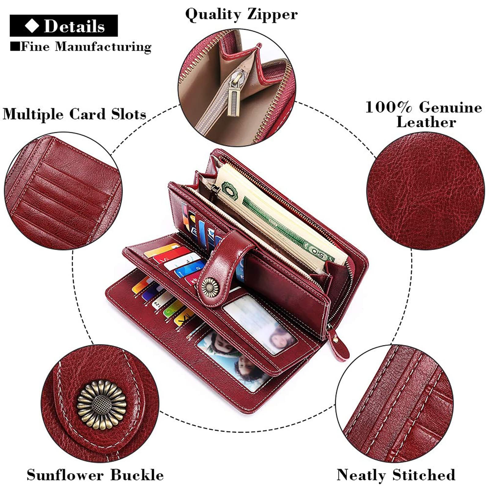 SENDEFN Portefeuille Femmes Portefeuille en Cuir Grande Femme Embrayage Protection RFID bloquant Grande capacité Long Portefeuille avec 24 emplacements pour Cartes et Bracelet Portefeuille