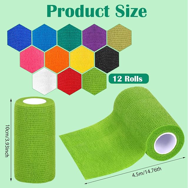 Foto 2 de 7 de CIOXSOIO 12 Rollos Vendas Autoadhesivas 10cm x 4,5m, Telas No Tejidas Venda Cohesiva