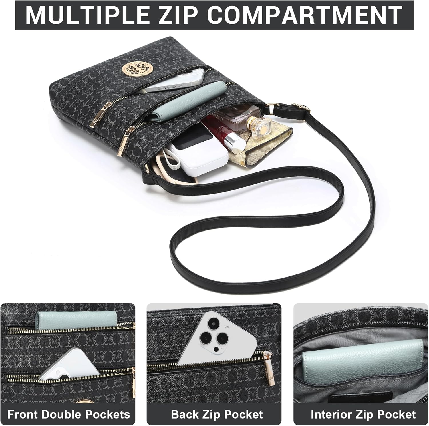 Crossbody Bags for Women Multi Pocket Crossbody Purses Trendy Vegan Leather Shoulder Handbags with Adjustable Strap - Image 6