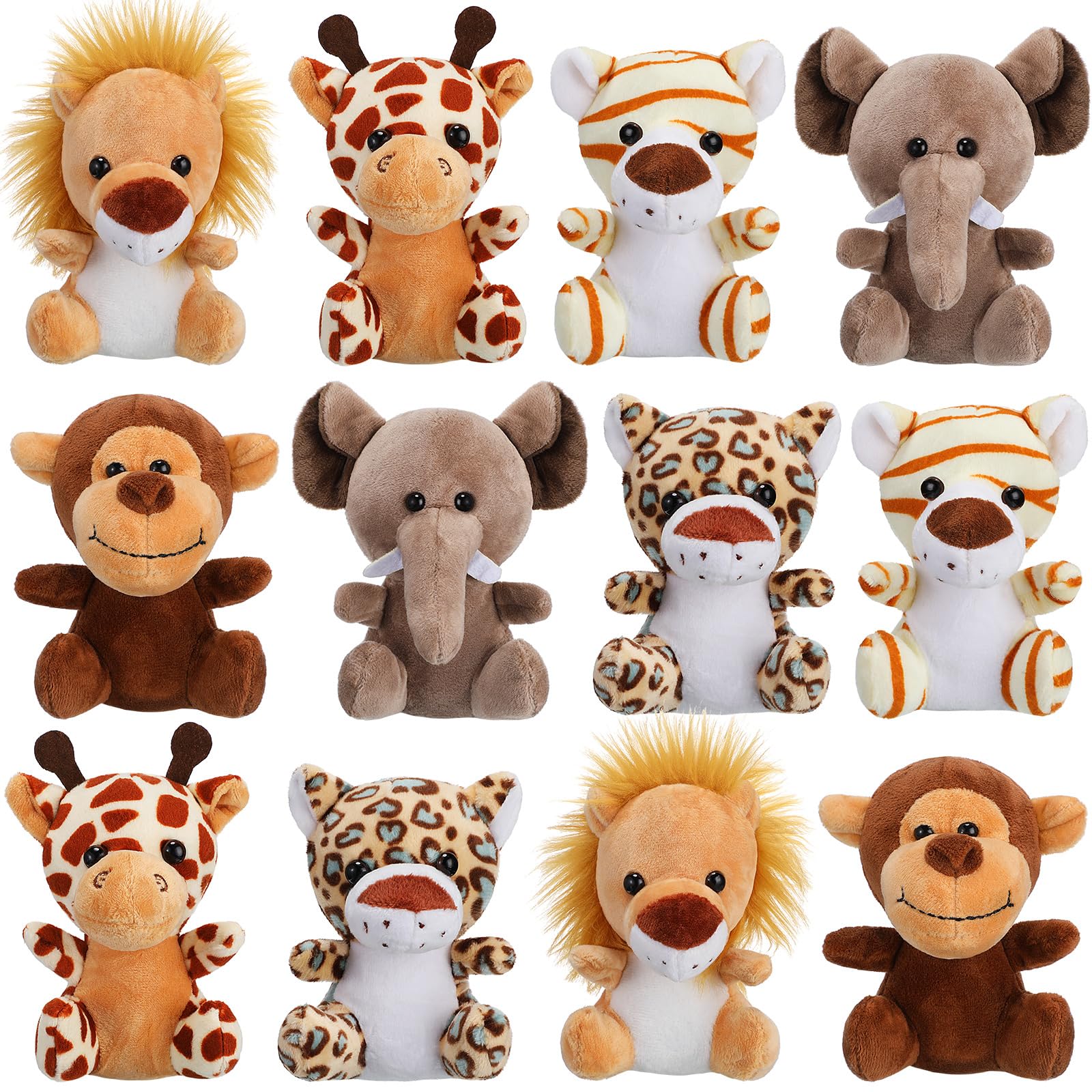 Sponsored Ad - Sumind 12 Pieces Mini Stuffed Forest Animals Jungle Animal Plush Toys 4.8 Inch Cute Elephant Lion Giraffe Tiger Plush for Animal Themed Parties Achievement(Sitting)