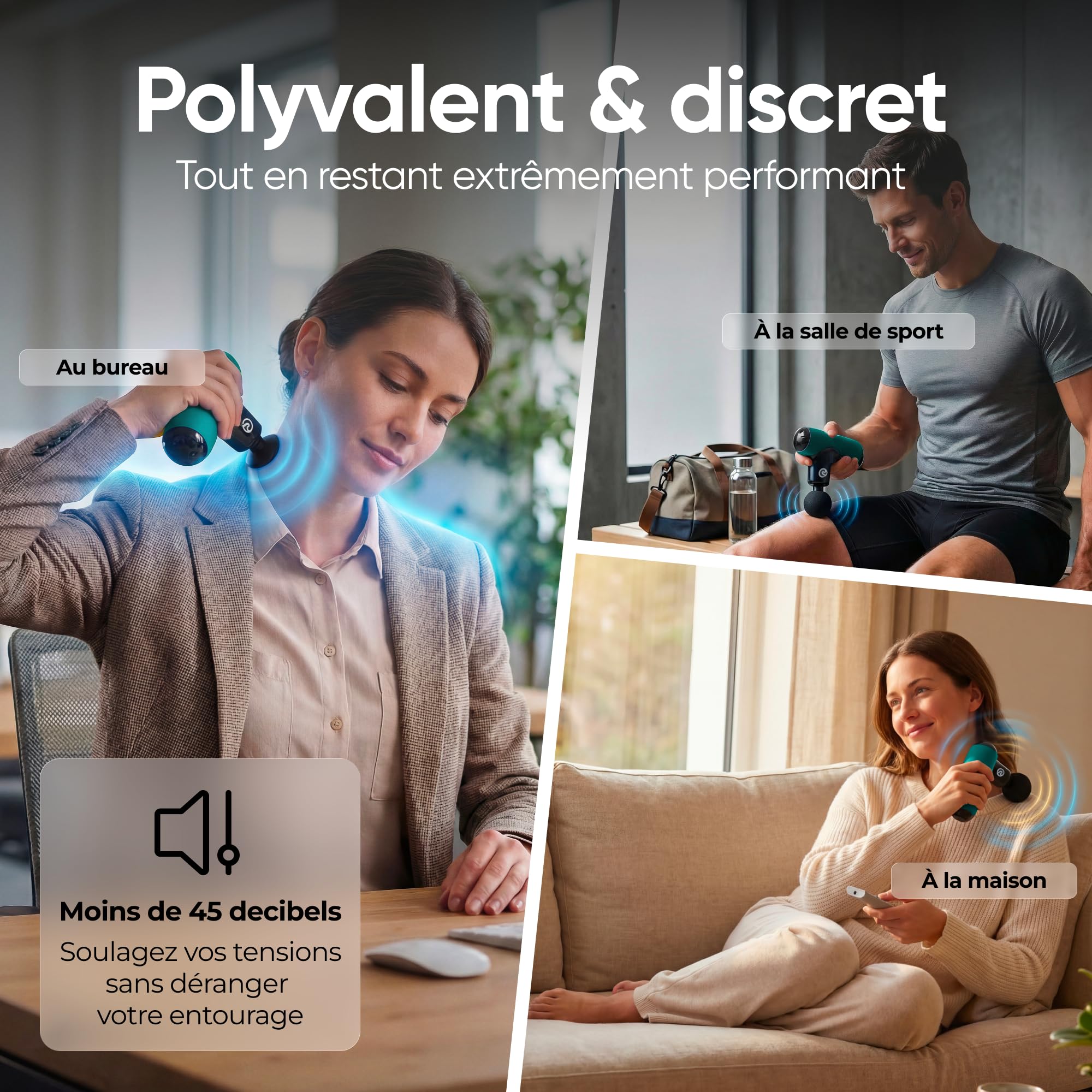 Mini Pistolet de Massage Musculaire Pulsea – 5 Vitesses, Massage Profond, Ultra Silencieux <45dB, Rechargeable USB-C, 5 Embouts, Compact & Portable pour Sport et Récupération (Vert)