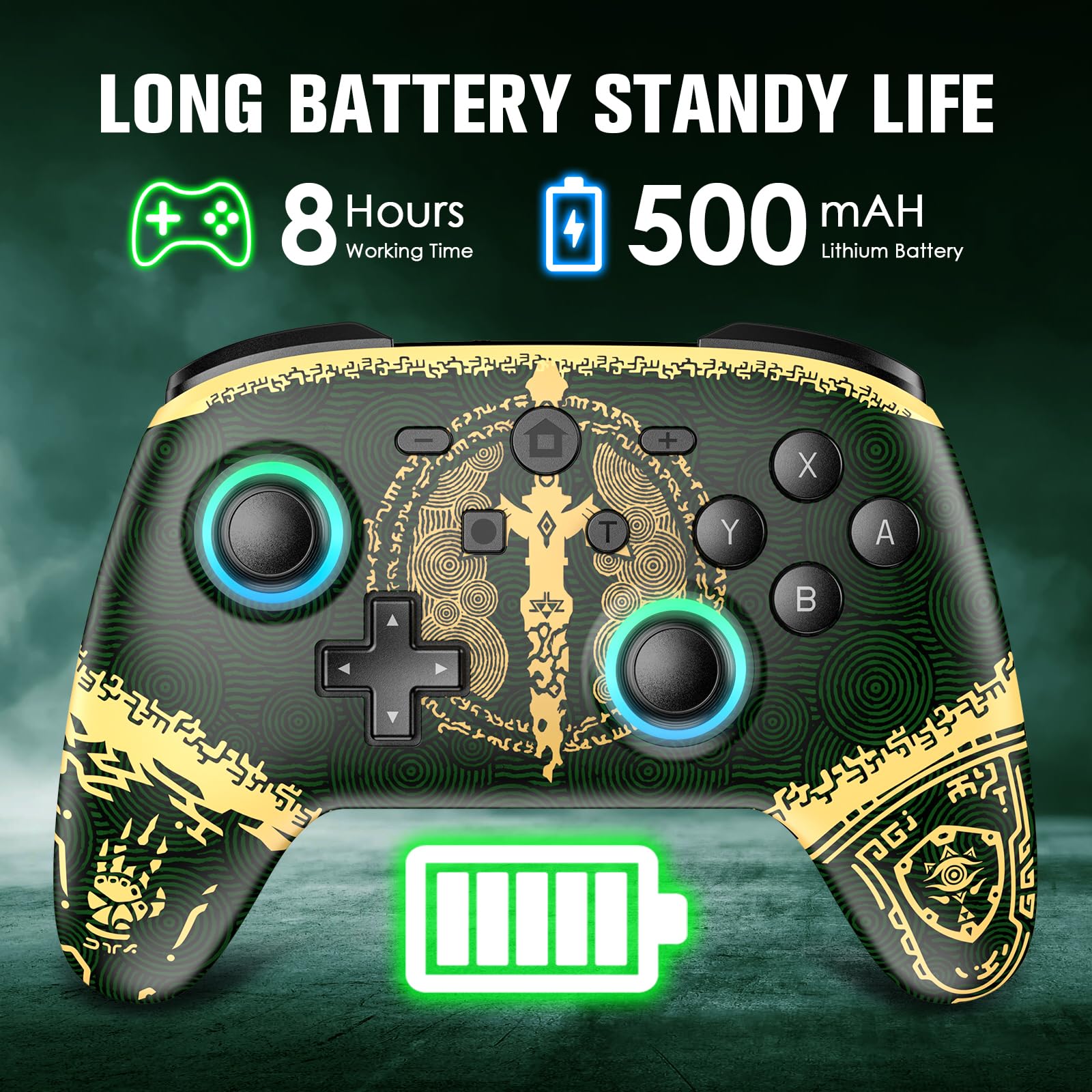 Switch Pro Controller Wireless Gamepad Gelb - Kompatibel mit Nintendo Switch/Switch Lite/Switch OLED, 7 Farben LED, Turbo/Motion Control
