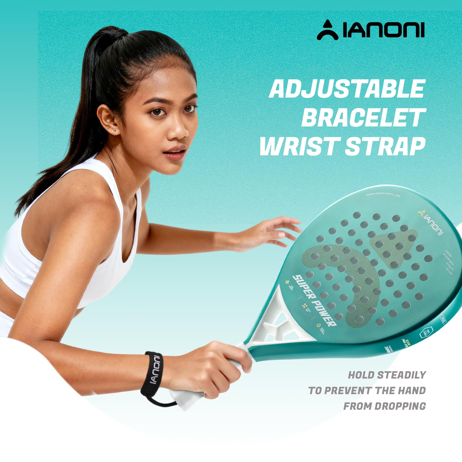 ianoni Racchetta da padel in fibra di carbonio+superficie ruvida con schiuma EVA Memory Flex Core-Green