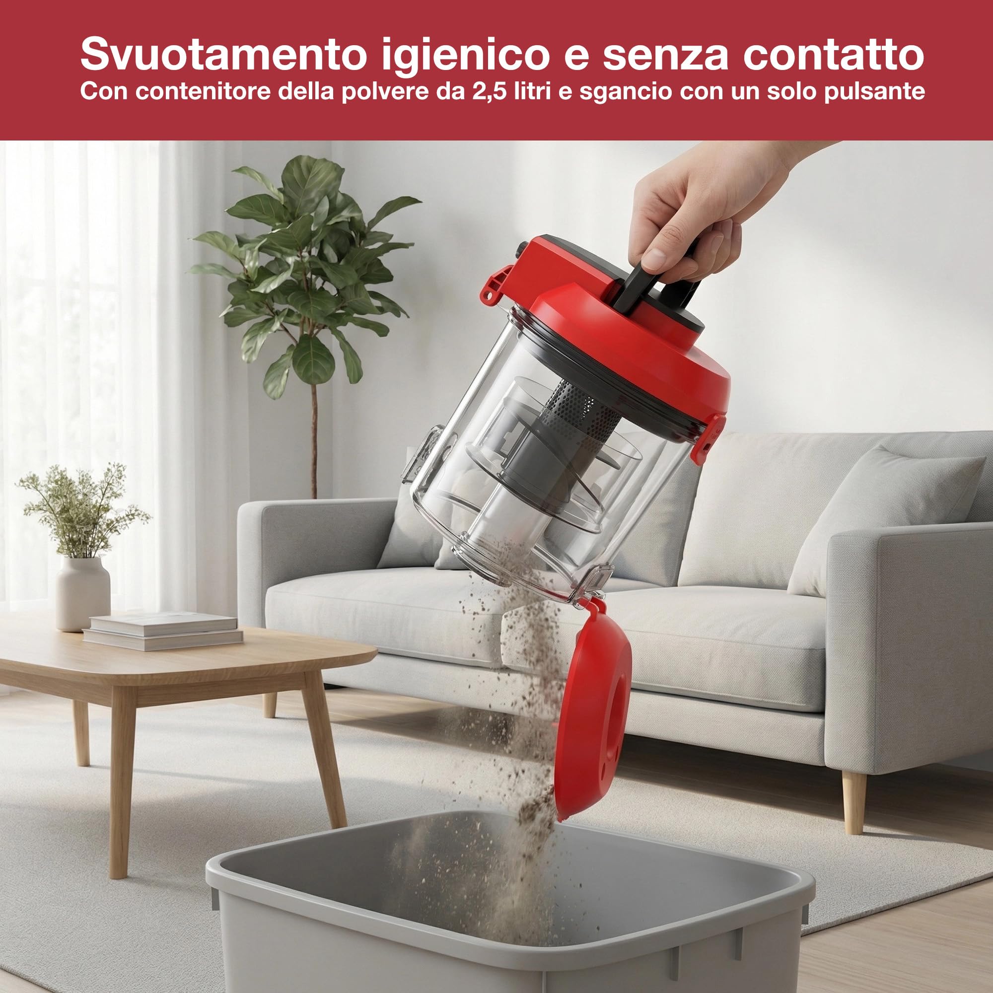 Akitas C10T Aspirapolvere Senza Sacco 850W Turbo Pet Hair per Cani e Gatti con Spazzola Rotante Tedesca Wessel Werk da 28 cm