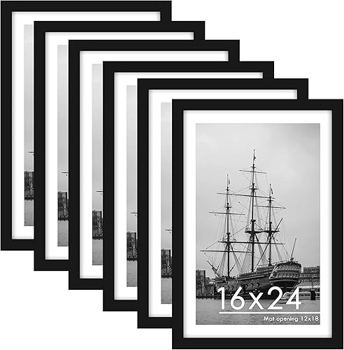 PEALSN Juego de 6 portarretratos de 16 x 24 pulgadas, póster de 12 x 18 pulgadas con paspartú o de 16 x 24 pulgadas sin paspartú para montaje en