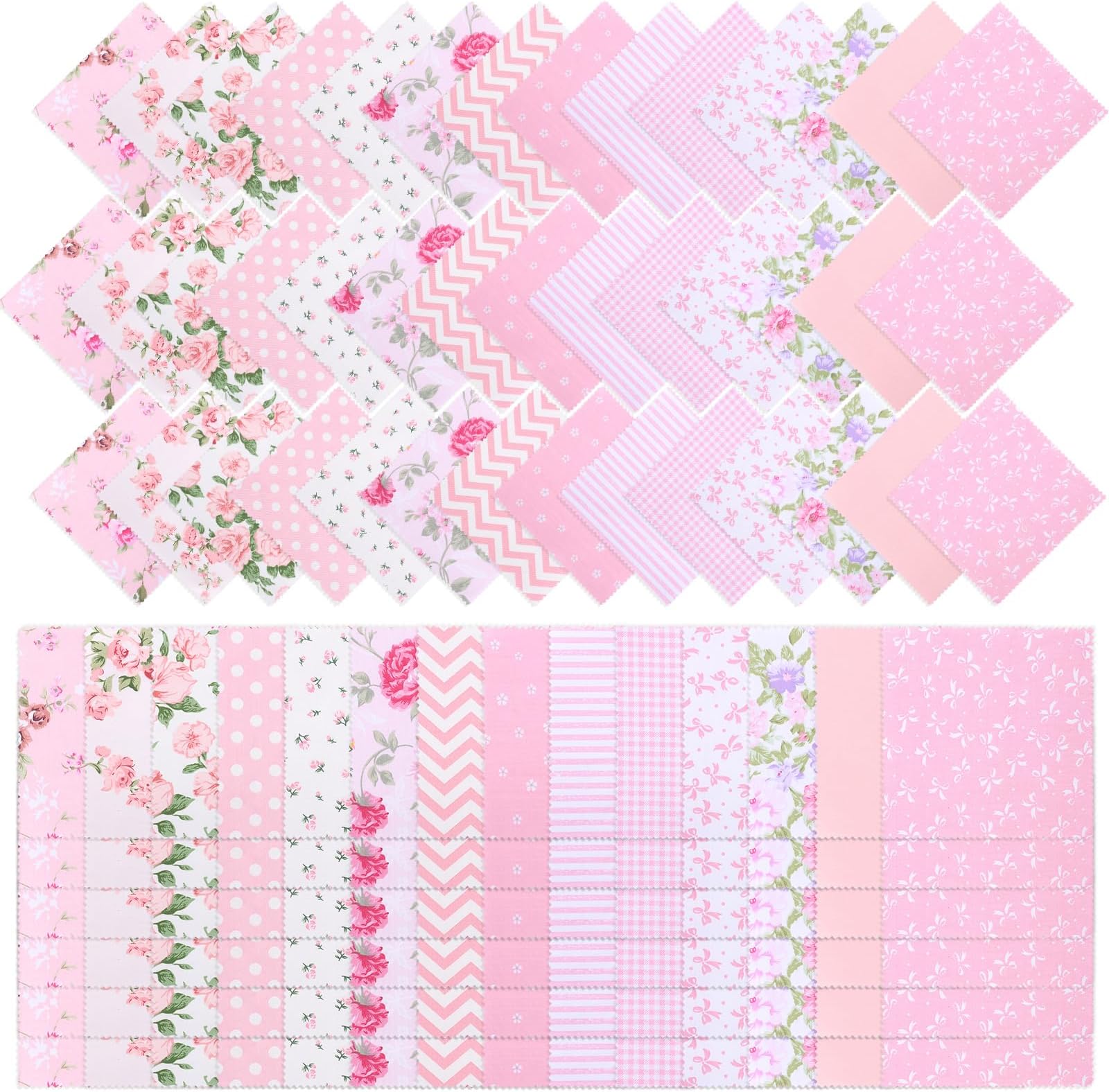 126 Pcs Patchwork Fabric Square, 5x5 Inch Cotton Squares, Precut Fabric Bundles with 14 Different Patterns for Sewing, Quilting and DIY Crafts (Pink)