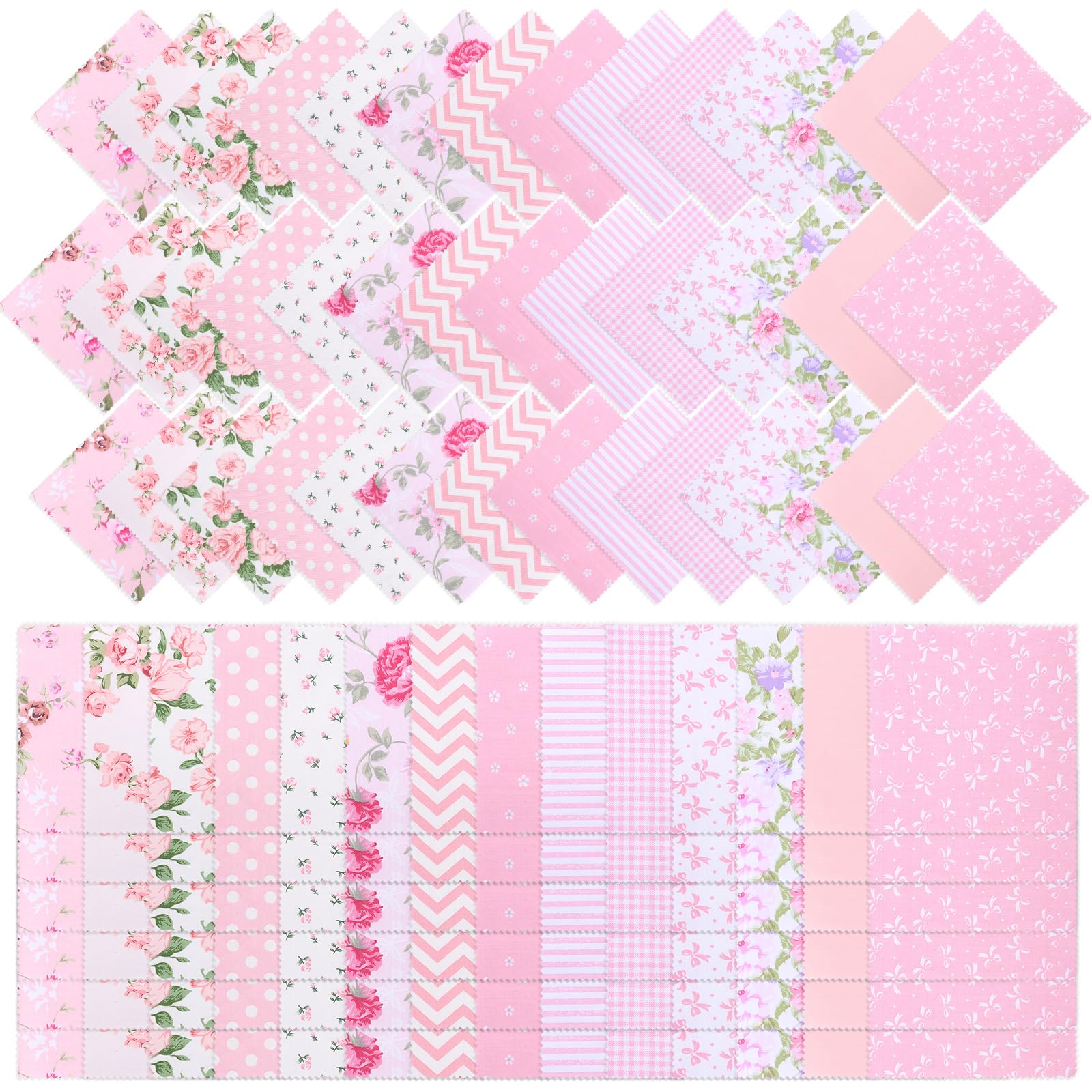 126 Pcs Patchwork Fabric Square, 5x5 Inch Cotton Squares, Precut Fabric Bundles with 14 Different Patterns for Sewing, Quilting and DIY Crafts (Pink)