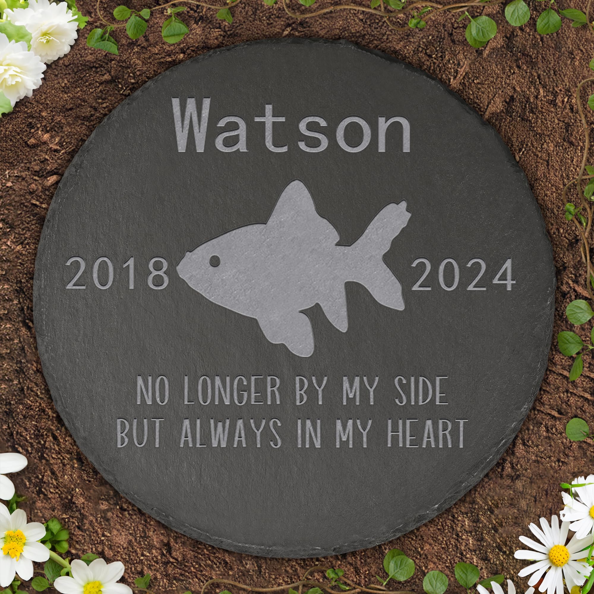 VIAKDEM Pet Memorial Stone Fish - Fish Headstone - Fish Memorial Stone - Fish Memorial Gifts - Loss of a Fish - Fish Loss Gifts (Round)