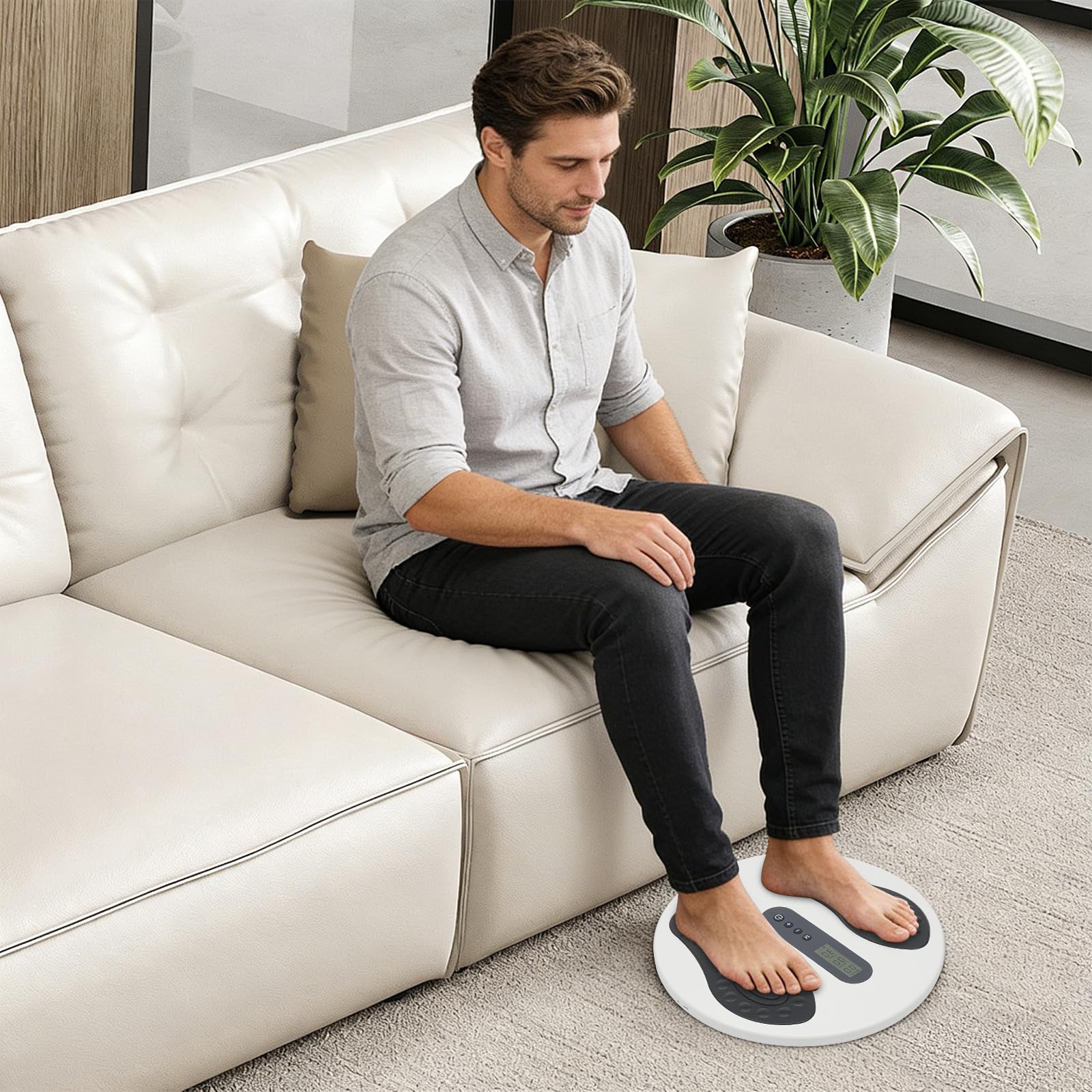 Appareil de massage des pieds avec EMS & TENS, 10 modes de fonctionnement, 20 niveaux d'intensité du pouls, écran LCD, massage des pieds avec minuterie, appareil de massage pour les pieds pour