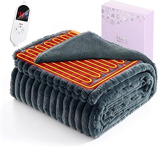 電気毛布 掛け敷き兼用【2025冬新登場 ラビットファー調素材＆フランネル】 電気ブランケット タイマー付き 1－12H AI過熱保護機能搭載 10段階温度調節 速暖 節電 99%電磁波カット 頭寒足熱配線 暖房器具 電気ひざ掛け 大判サイズ 省エネ 節電 冬用 電気毛布 洗える ダニ退治機能 自宅 オフィス用 日本語取扱説明書付き (グレー, 190×130cm)