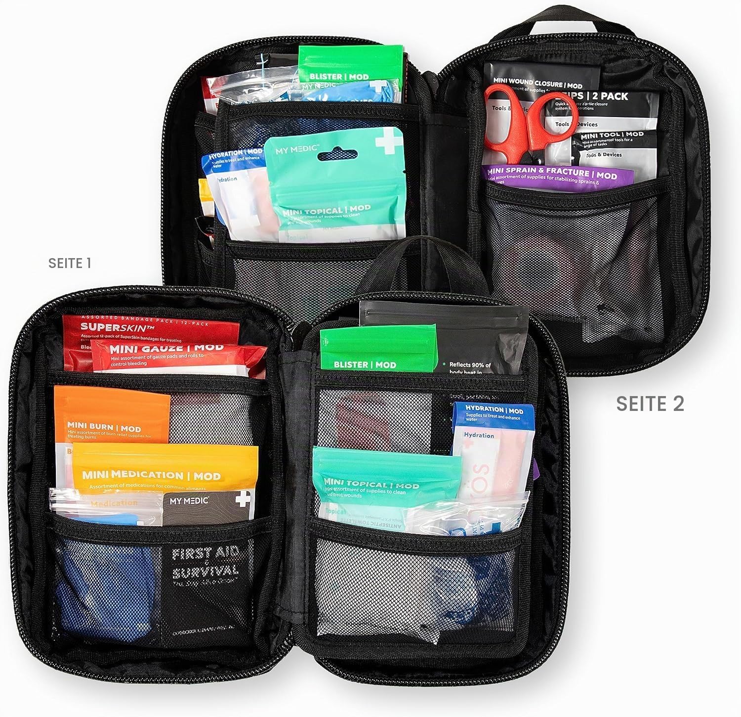 My Medic MyFak Mini-Erste-Hilfe-Set – klein und leicht für Camping, Wandern und Rucksackreisen – IFAK mit 70 Artikeln – HSA/FSA ideal für Reisen – Schwarz
