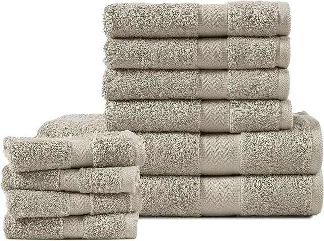 Luxurious 10 Piece Bathroom Towels, Premium Quality Bathroom Towel Set, Bath Towels for Bathroom, Highly Absorbent Bath Towels Extra Large, 2 Bath Towels, 4 Hand Towels, 4 Wash Cloths - Platinum