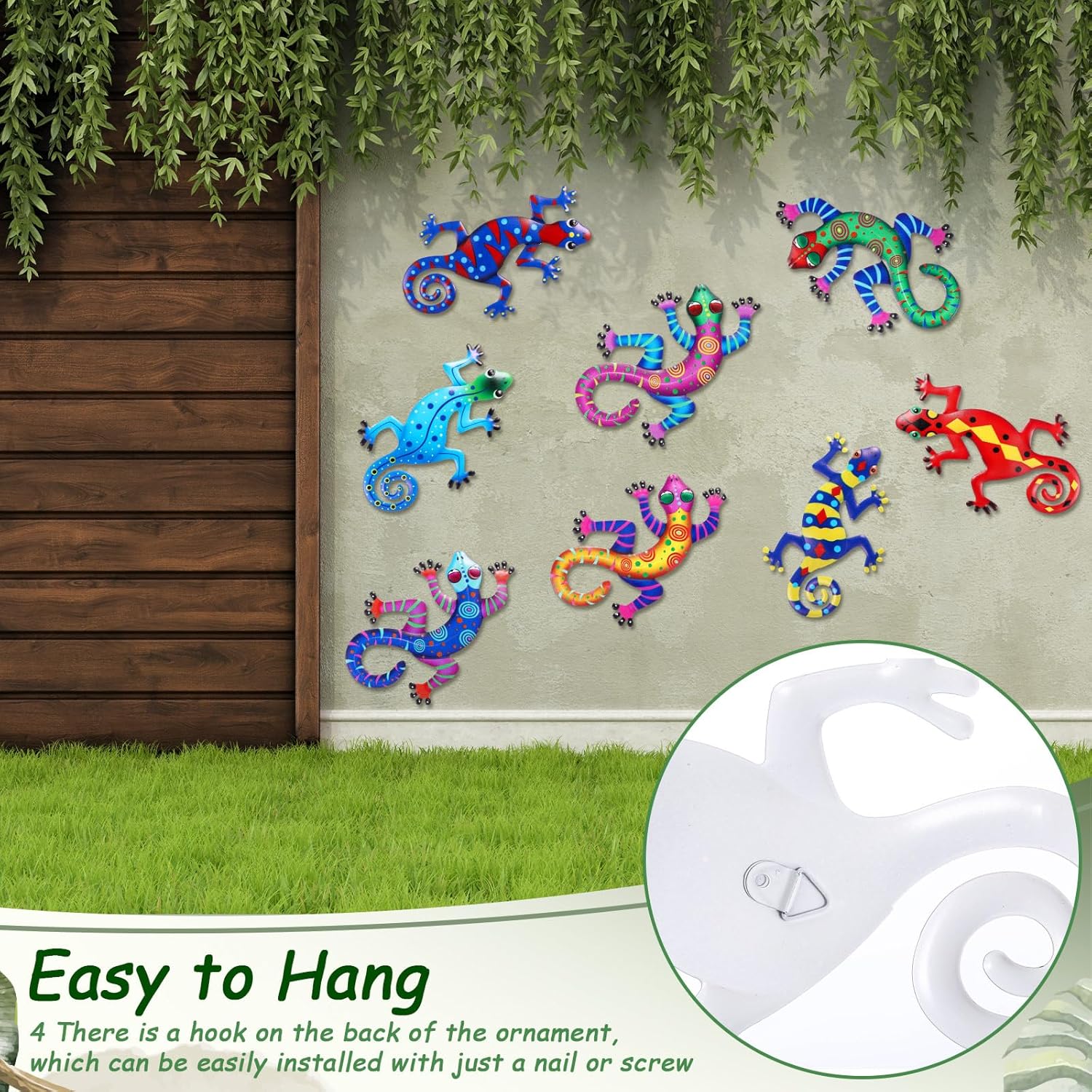 Tandefio 8 Pcs Metal Wall Decor Wall Art Hanging Decorations Outdoor Indoor Sculptures for Garden Fence Pool Home Porch(Lizard, Gecko)