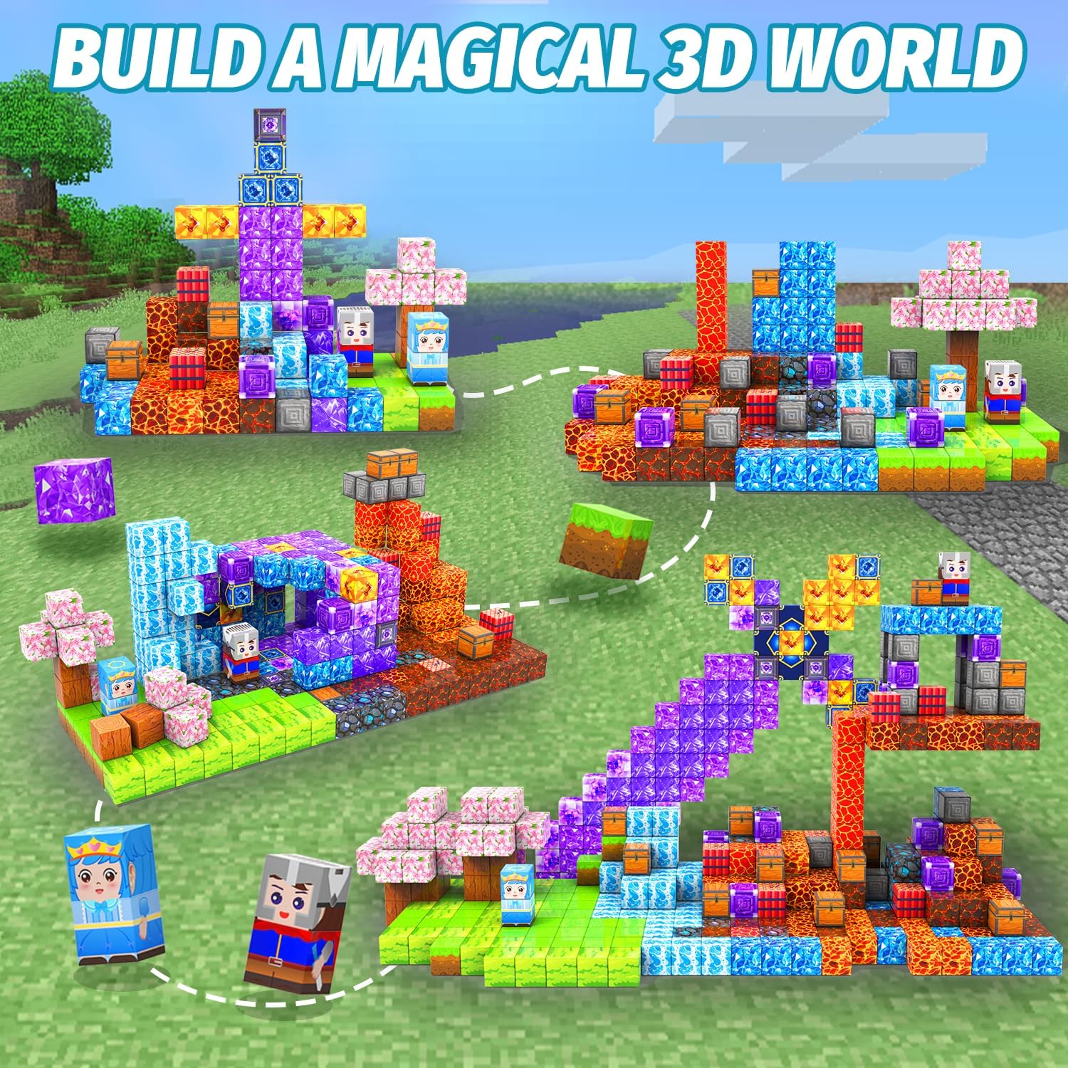 100PCS Magnetic Blocks, Stacking Magnetic Building Blocks Toys for Kids, Sensory Montessori Construction Game Magnetic Build Cube Tile Toys.