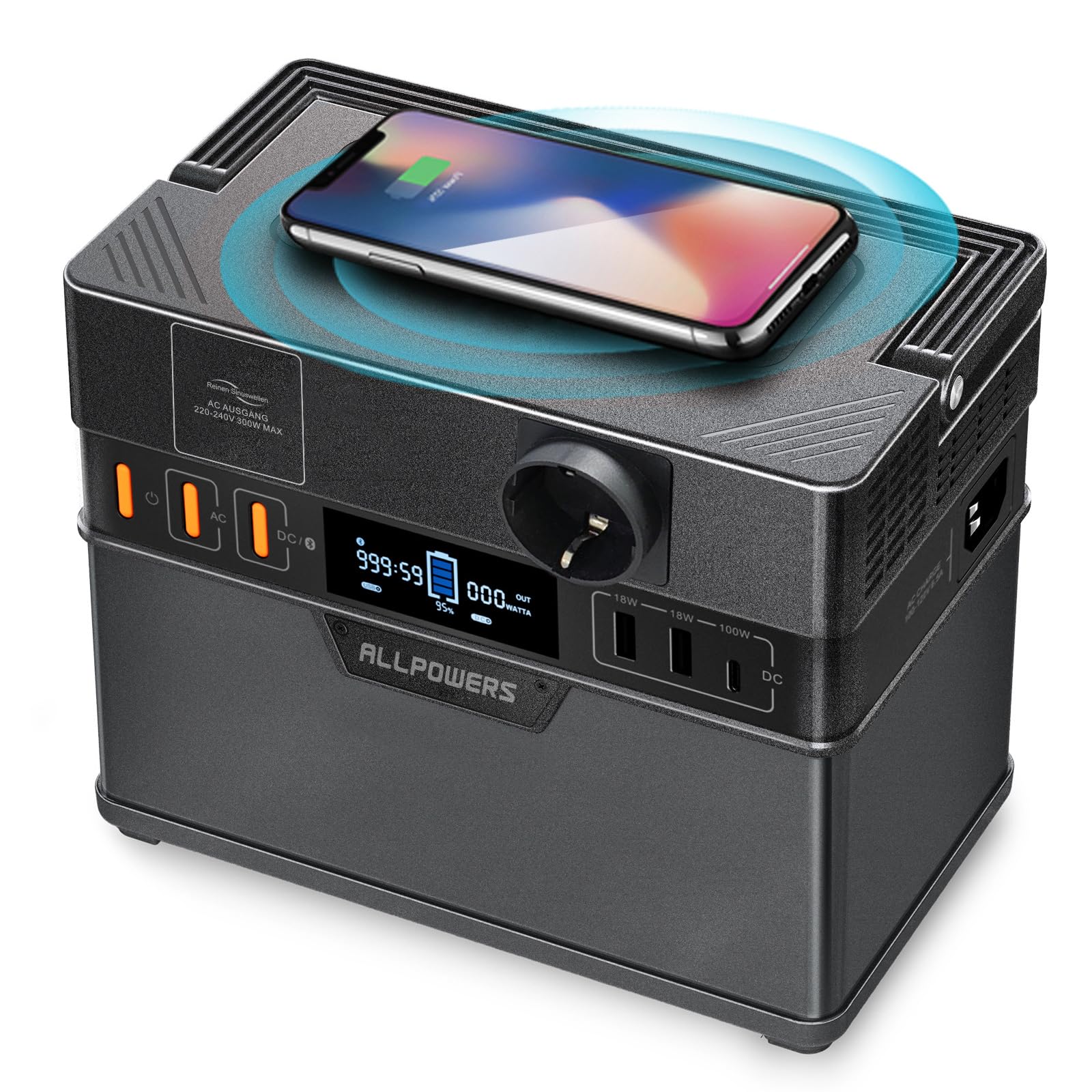 ALLPOWERS S300 Station électrique portable 288Wh avec sortie CA 300W et USB-C 100W, fonction UPS ultra-silencieuse 30 dB, générateur solaire à charge rapide 1 heure pour camping, voyage, urgence