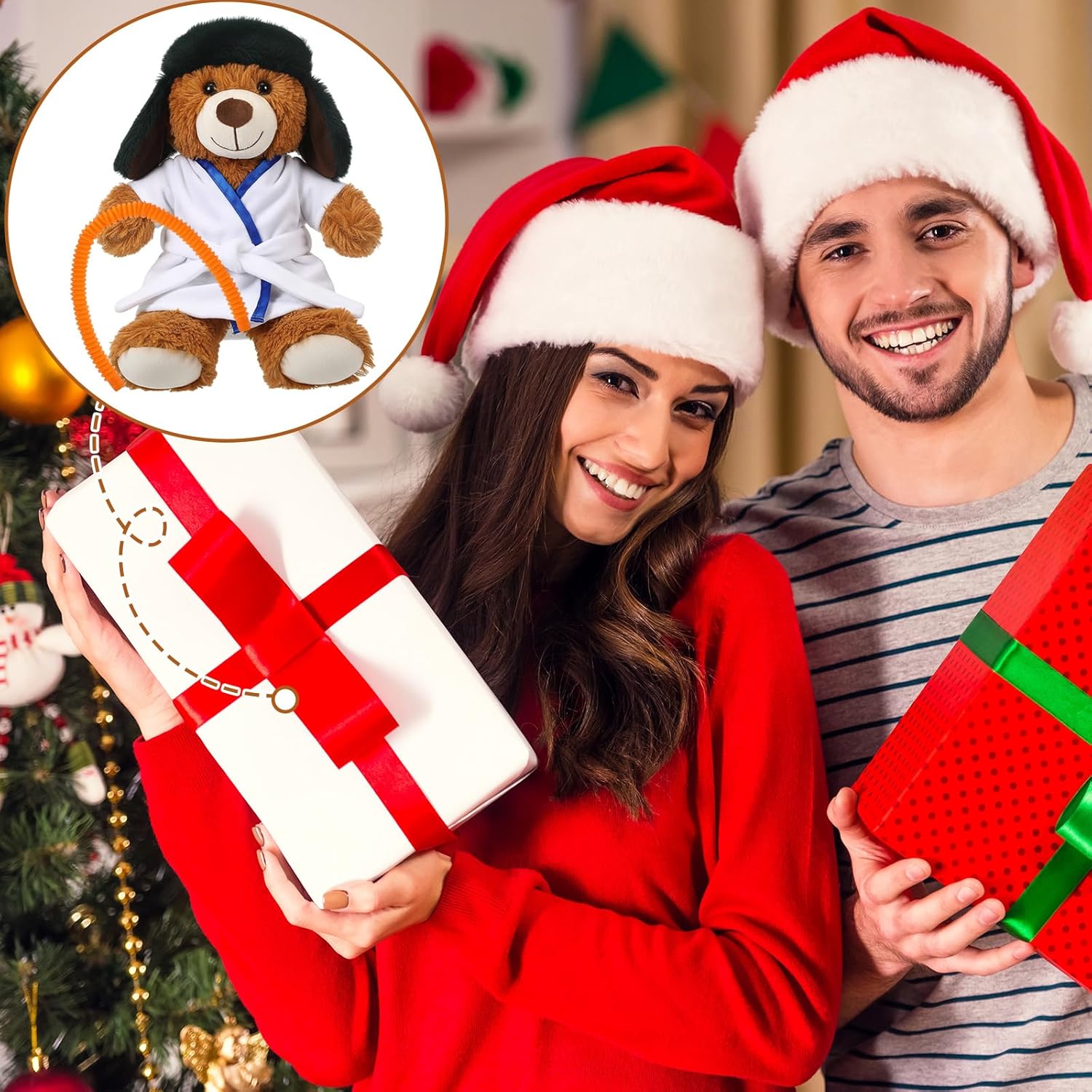 Winter Bear Clothes Stuffed Animal Clothes Accessories Vacation Robe with Belt Trapper Hat Orange Water Pipe Fit Most 12 -16 Inch Animal Plush Dolls (Bear Not Include)