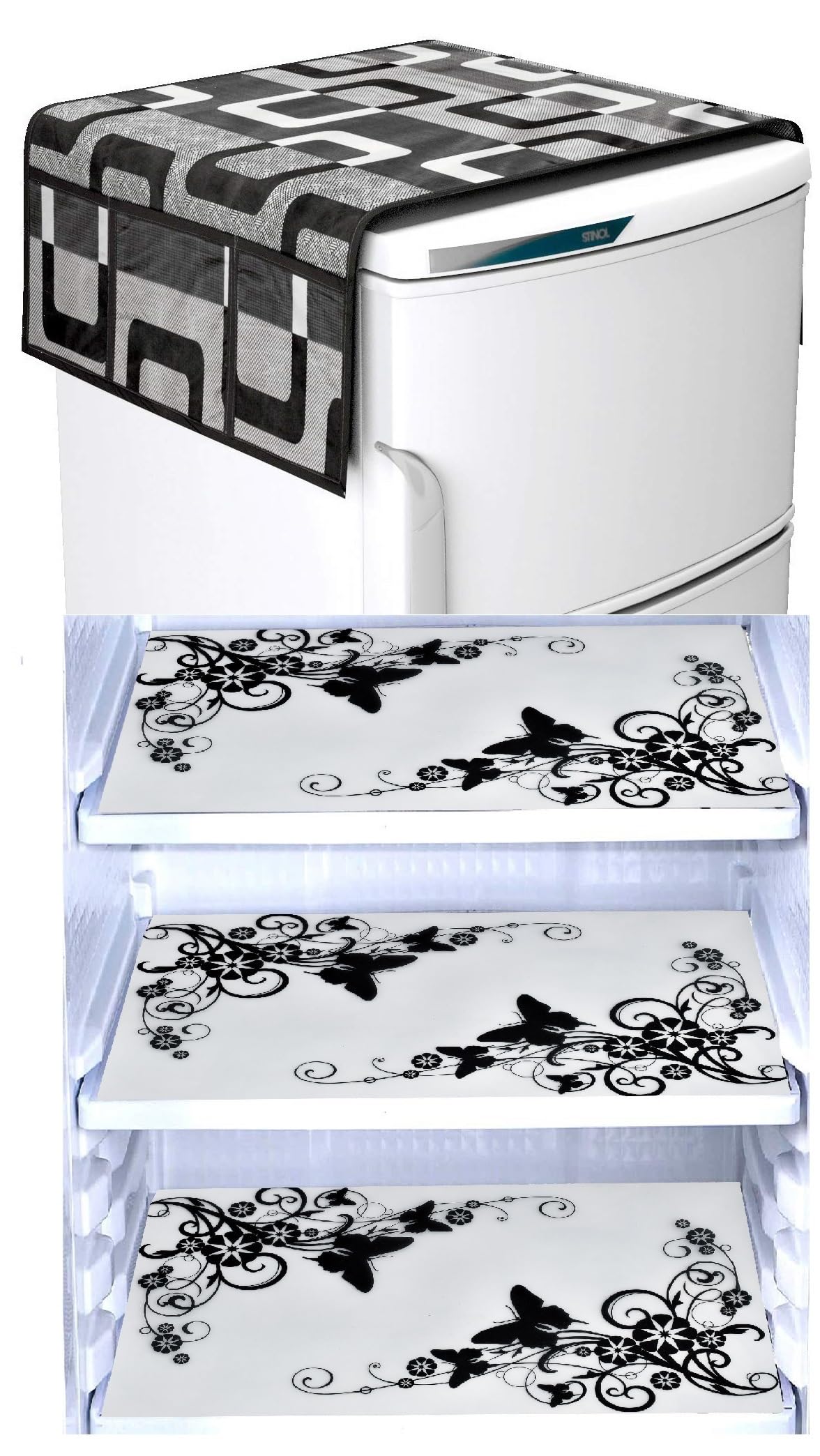 XMBUG Set of 1Pc Fridge Cover for Top with 6 Utility Pockets + 3 Fridge Mats - BLACKBOX+3BUTTERFULLY (B0D2TSRCHV) Amazon Price History, Amazon Price Tracker