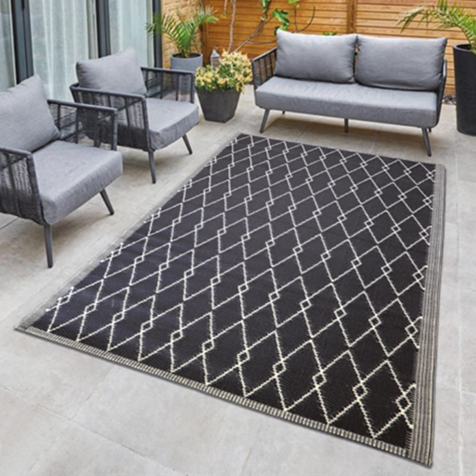 Bestlivings Tapis d'extérieur résistant aux intempéries et aux UV (160 x 230 cm / losange) tapis en plastique pour jardin, balcon, terrasse – Tapis d'extérieur