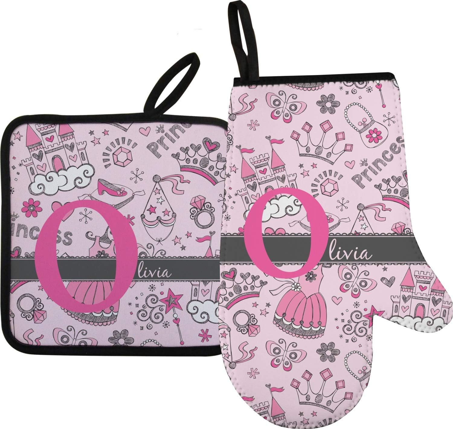 YouCustomizeIt Personalized Princess Right Oven Mitt & Pot Holder Set w/Name and Initial