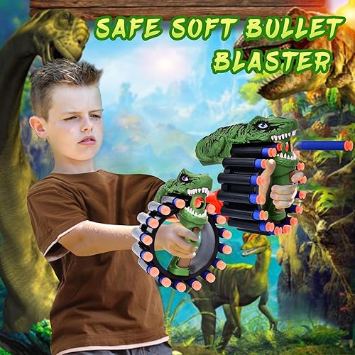 Miniatura 2 de Pistola de juguete de dinosaurio para dardos de pistolas Nerf, pistola de espuma manual, con 60 balas suaves y tambor de 16 rondas, pistolas de