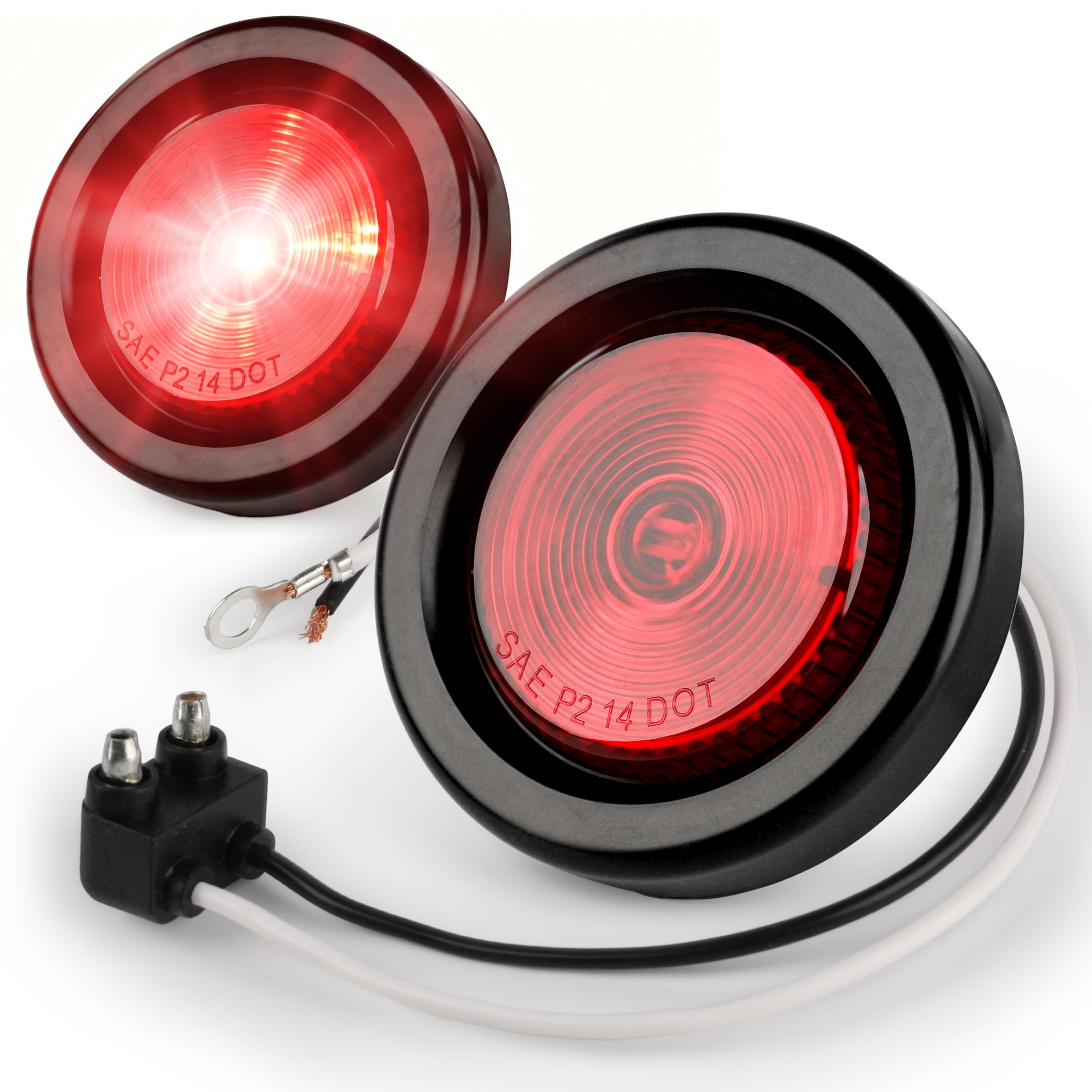 80653 LED Round Side Marker Light Red with Grommet Trailer Truck RV-2 Pack