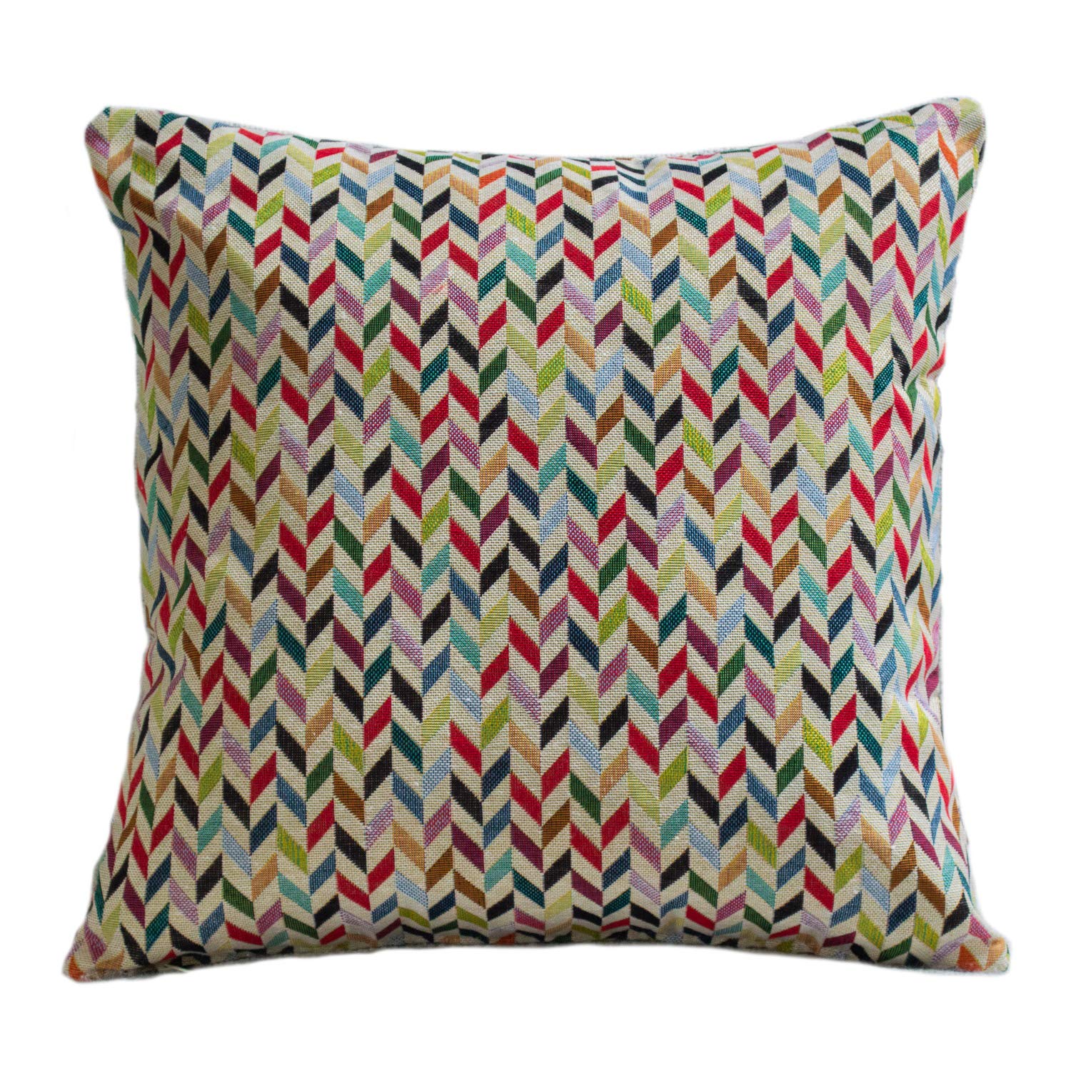 Geometric Tapestry Double Sided Cushion Cover. 17"x17" Square Pillow Case Only. Multicoloured woven design. Modern contemporary traditional Tapestry Style Weave. Bright and Bold Chevron Style Pattern.