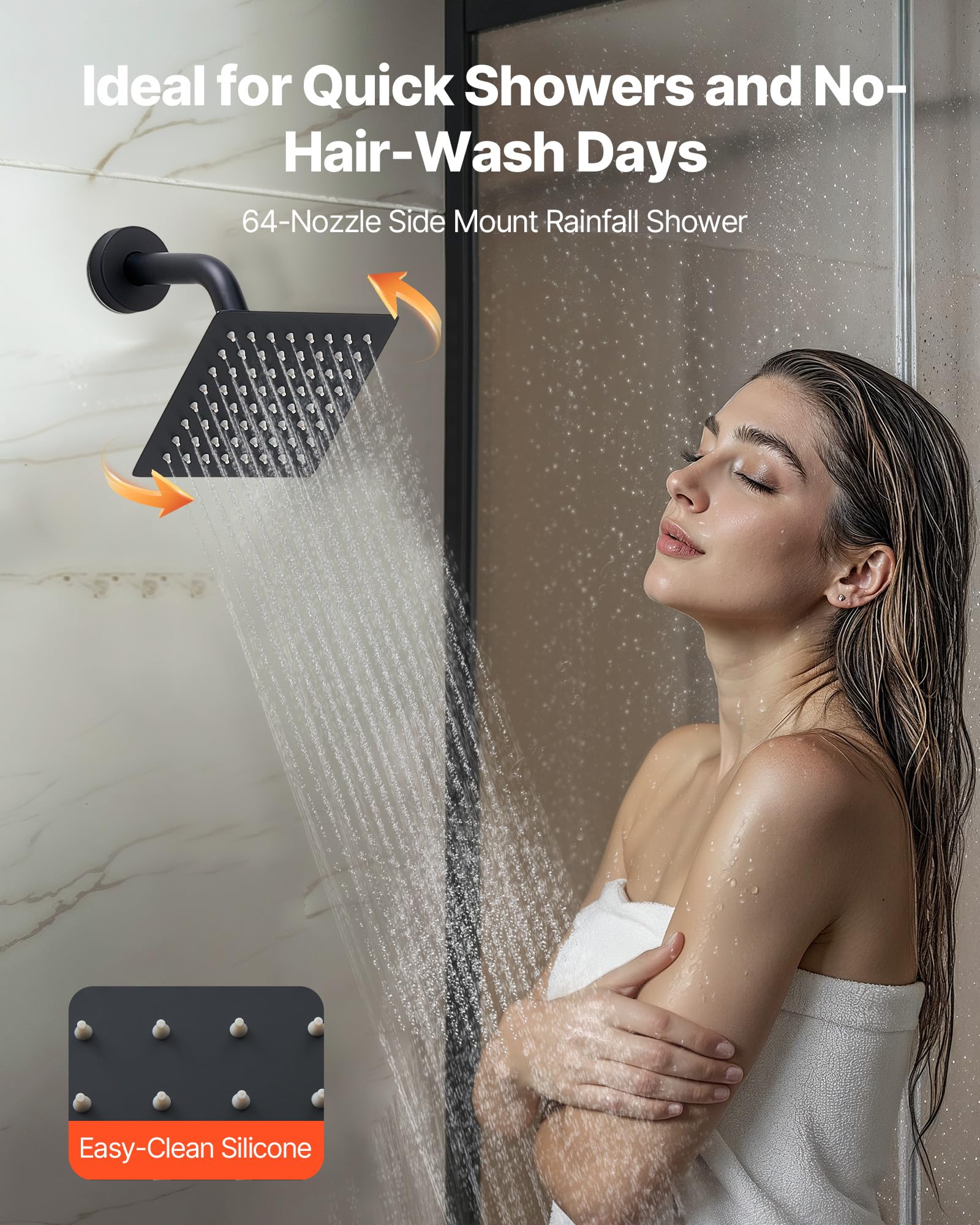 VEVOR Sistema de Ducha, Incluye Ducha de Lluvia de 25,4 cm, Cabezal de Pared de 15,24 cm, Cabezal de Lluvia Doble Giratorio 3 Funciones, Válvula de Latón y Kit de Embellecedor, Color Negro Mate