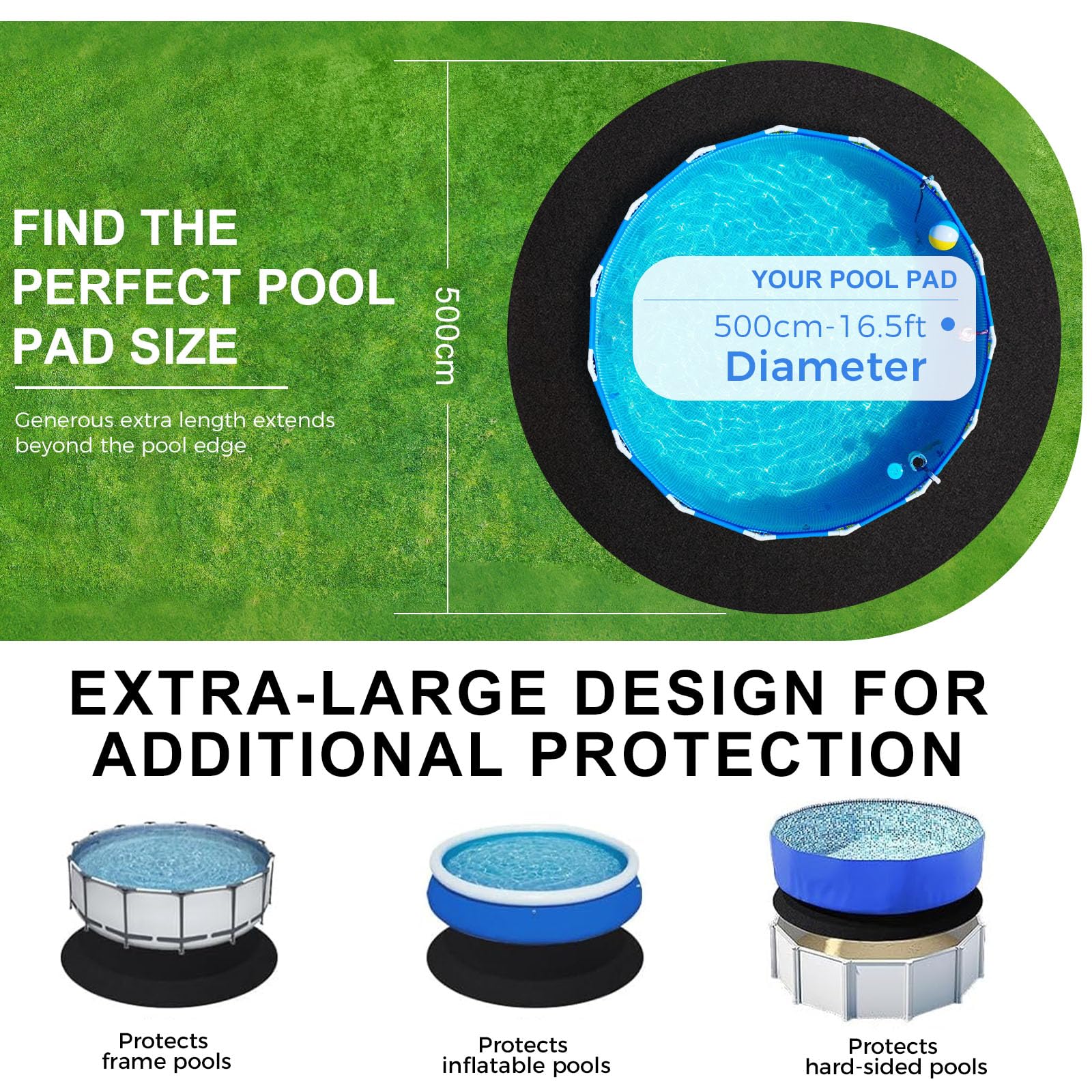 Almohadilla protectora de piscina sobre el suelo, paño para el suelo de la piscina, almohadilla protectora de piscina de 5 m, tapete de piscina para proteger la piscina sobre el suelo, redonda