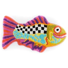 MACKENZIE-CHILDS Bath Rug Bath Mat for Bathroom Use Cotton Rug 20 H x 36 W Happy Fish