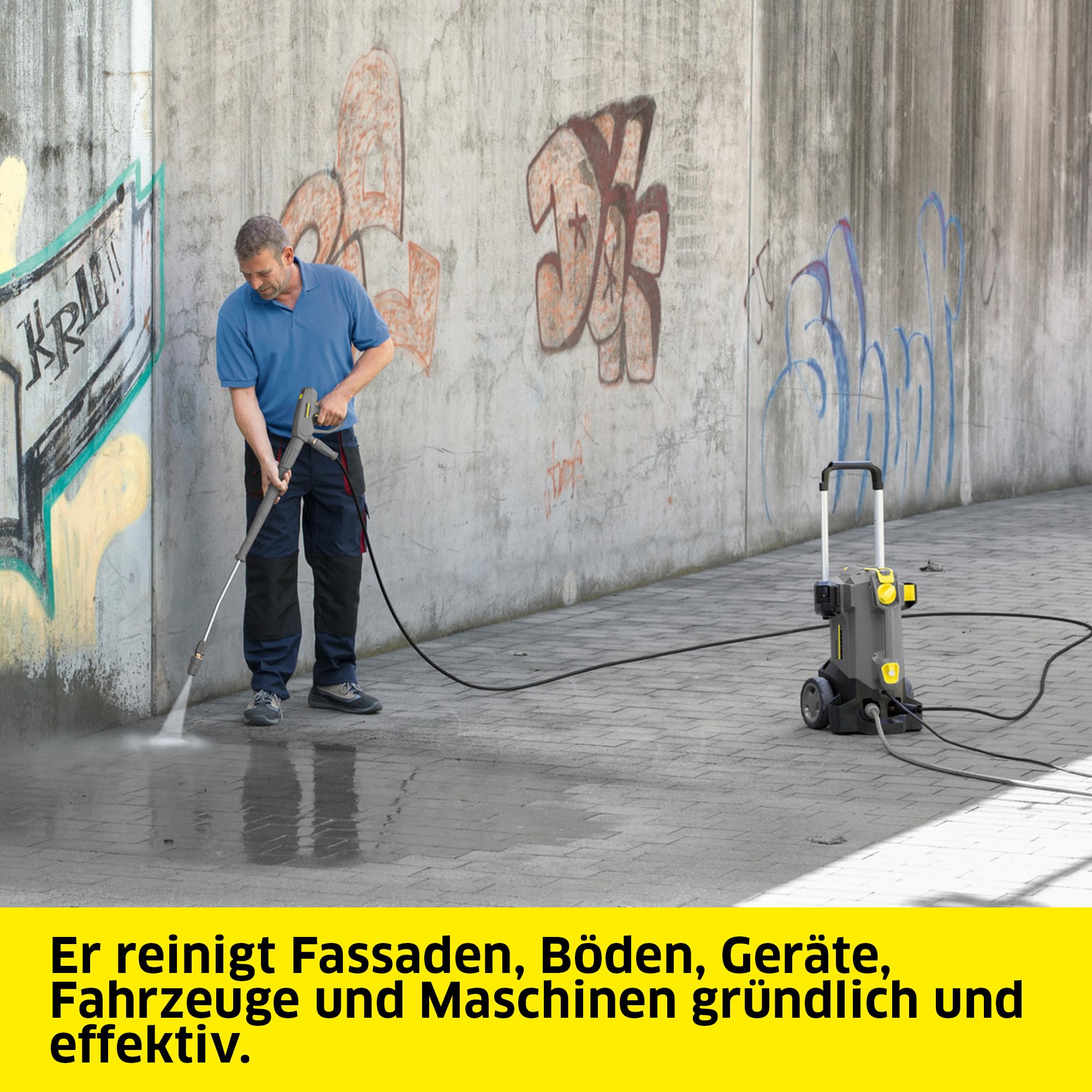 Kärcher Professional Kaltwasser-Hochdruckreiniger HD 5/15 C Plus + FR Classic, Druck max. 200 bar, Fördermenge: 500 l/h, Gewicht: 27,8 kg, Schlauch:10 m, HD-Pistole, Dreckfräser, inkl. Flächenreiniger