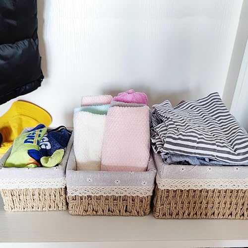 Miniatura 5 de Cesta de picnic de algas marinas, cestas de madera para almacenamiento de aperitivos, cestas organizadoras para estantes, cesta para libros, boda,