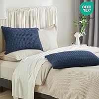 Vista 363 de PHF Fundas de almohada 100% algodón con tejido de gofre de 24 x 24 pulgadas, paquete de 2 fundas cuadradas para decoración elegante del hogar, sin