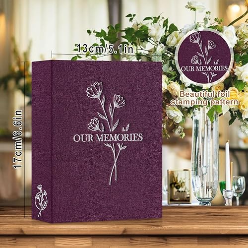 Vista 122 de Lanpn Álbumes de fotos pequeños de 4 x 6 pulgadas, 50 imágenes, paquete de 2 unidades, mini capacidad de lino Our Memories, juego de bolsillos