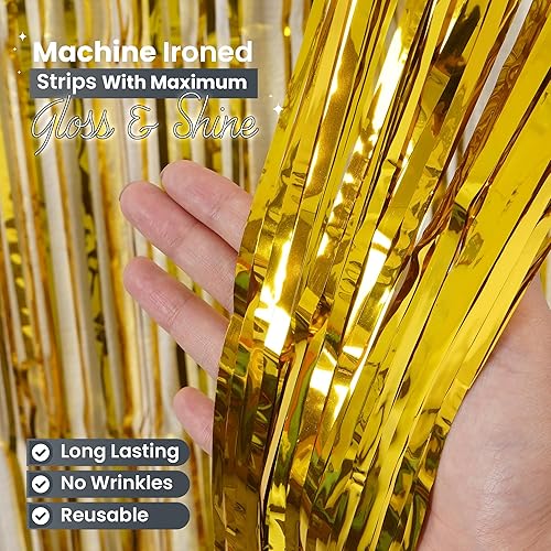 Miniatura 3 de RFAQK Paquete de 2 cortinas de flecos de lámina dorada de 3.3 x 8.2 pies, telón de fondo con flecos, serpentinas de oropel para decoraciones de