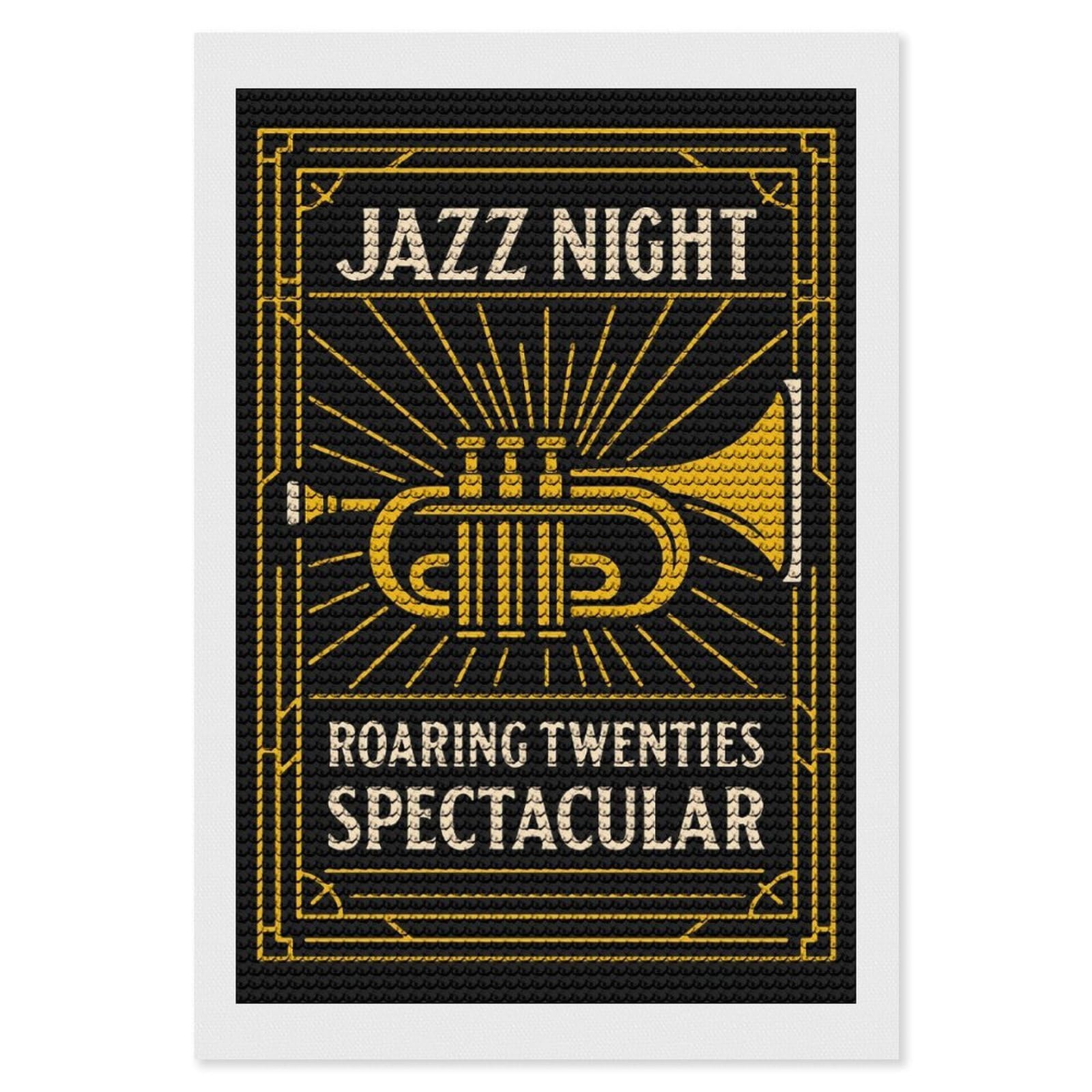 Junmoney Jazz Night Roaring Twenties Spectacular Diamond Art Canvas 8"x12", for Family Craft Time, Creative Leisure Activity, Living Room Decor, Festive Craft Gift