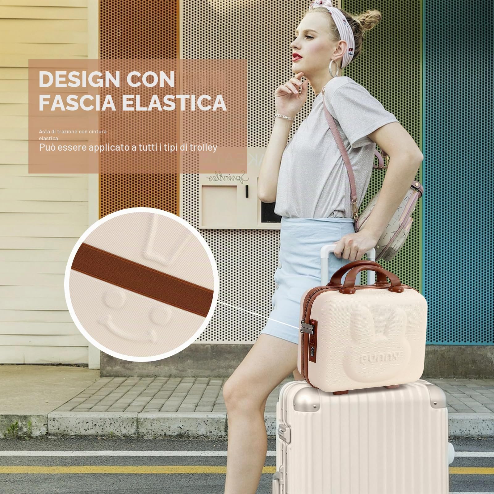 Balakaka Beauty Case da Viaggio per Cosmetici Password Borsa Cosmetica, Beauty Case Rigido regalo della ragazza, Borsa da Toilette Portatile Impermeabile in ABS Custodia con Manico Bianco sporco