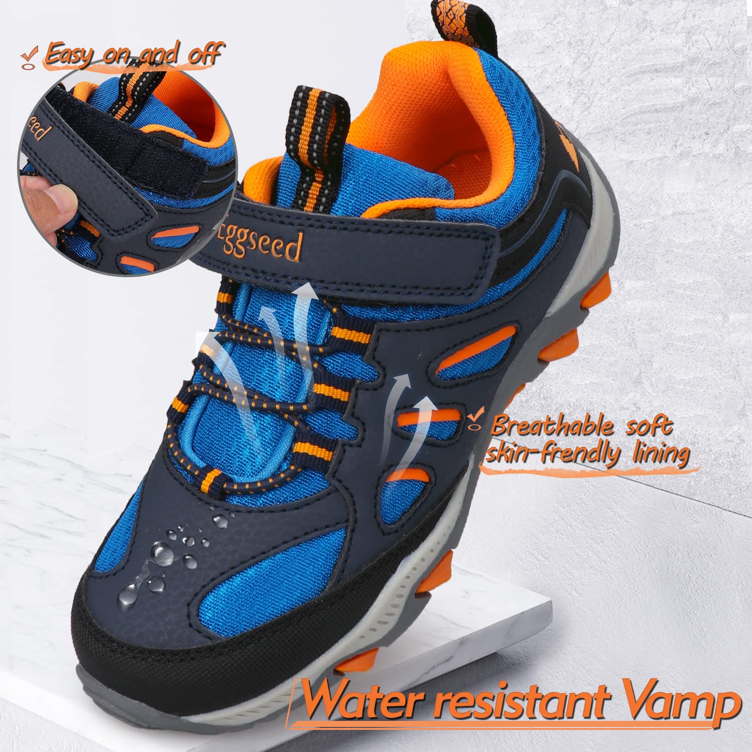 UOVO Boys Trainers Kids Walking Shoes Low-Top Sneakers Children Waterproof Trekking Hiking Footwear Running Shoes Black Blue Gray Size 9 UK Child to 5.5 UK — view 3