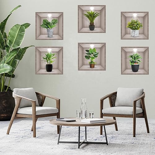 Calcomanías de pared de plantas verdes 3D, calcomanías tropicales en macetas, vinilo creativo para despegar y pegar, decoración de pared extraíble