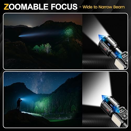 Miniatura 4 de Linternas recargables de alto lúmenes 10000, luz LED súper brillante de larga duración, pantalla LCD USB C de larga duración, fuente de luz Daul y