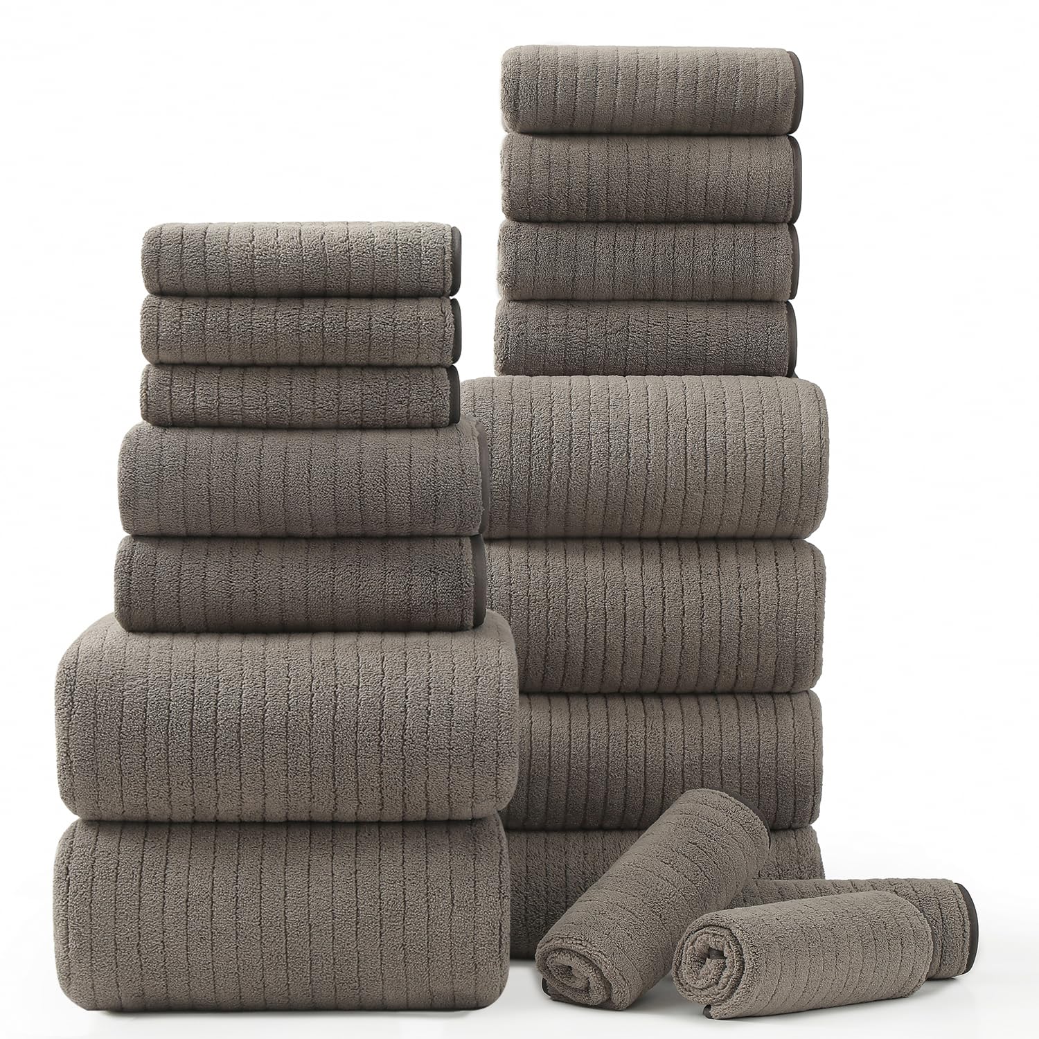 18 Piece Bath Towels Set,Super Soft Family Bathroom Towel Set with Hanging Loops-6 Bath Towels,6 Hand Towels,6 Washcloths,Highly Absorbent Quick Dry