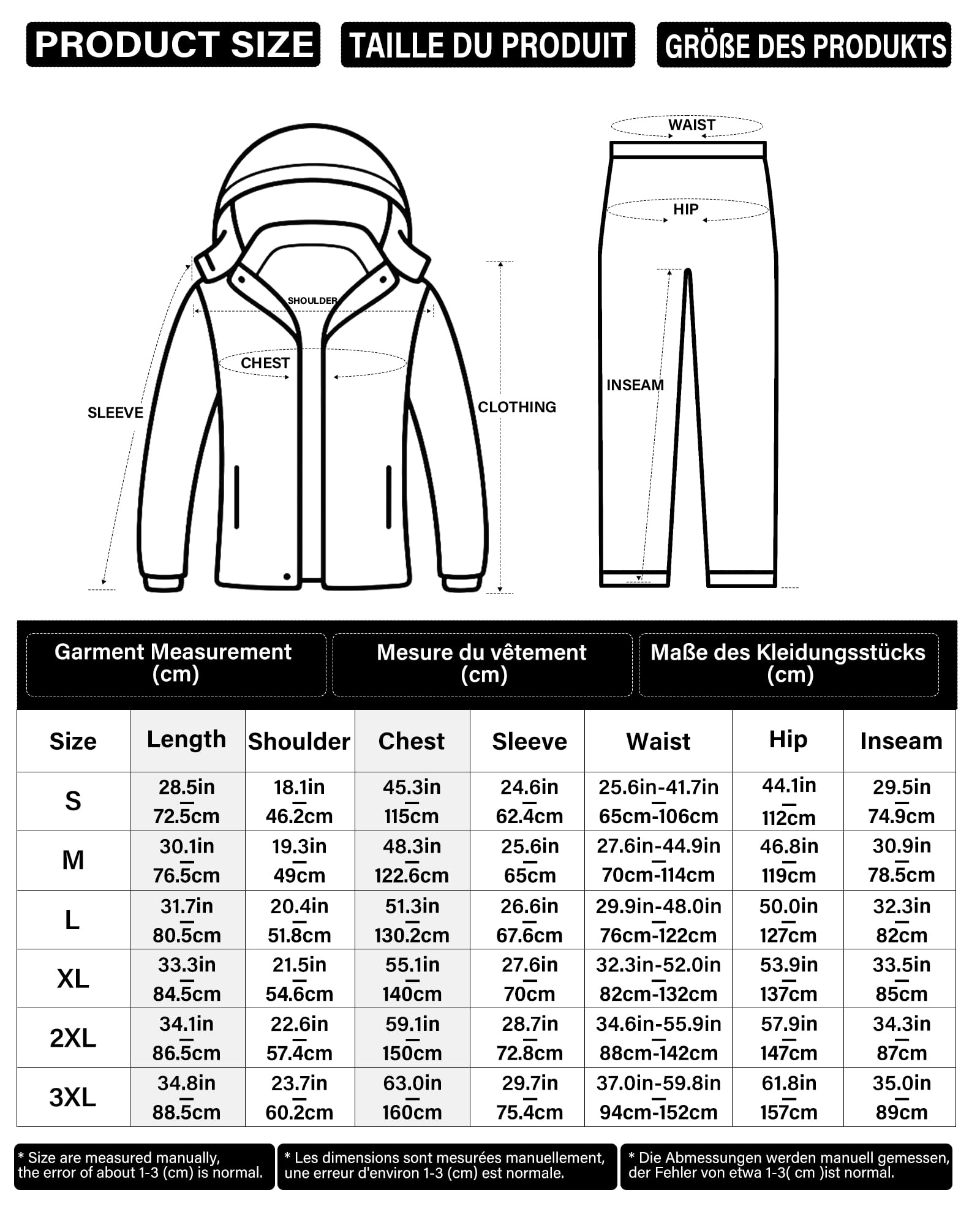 Coutyuyi Homme Veste de pluie, légère et imperméable,pliable avec capuche rangeable,pour activité en plein air,cycle