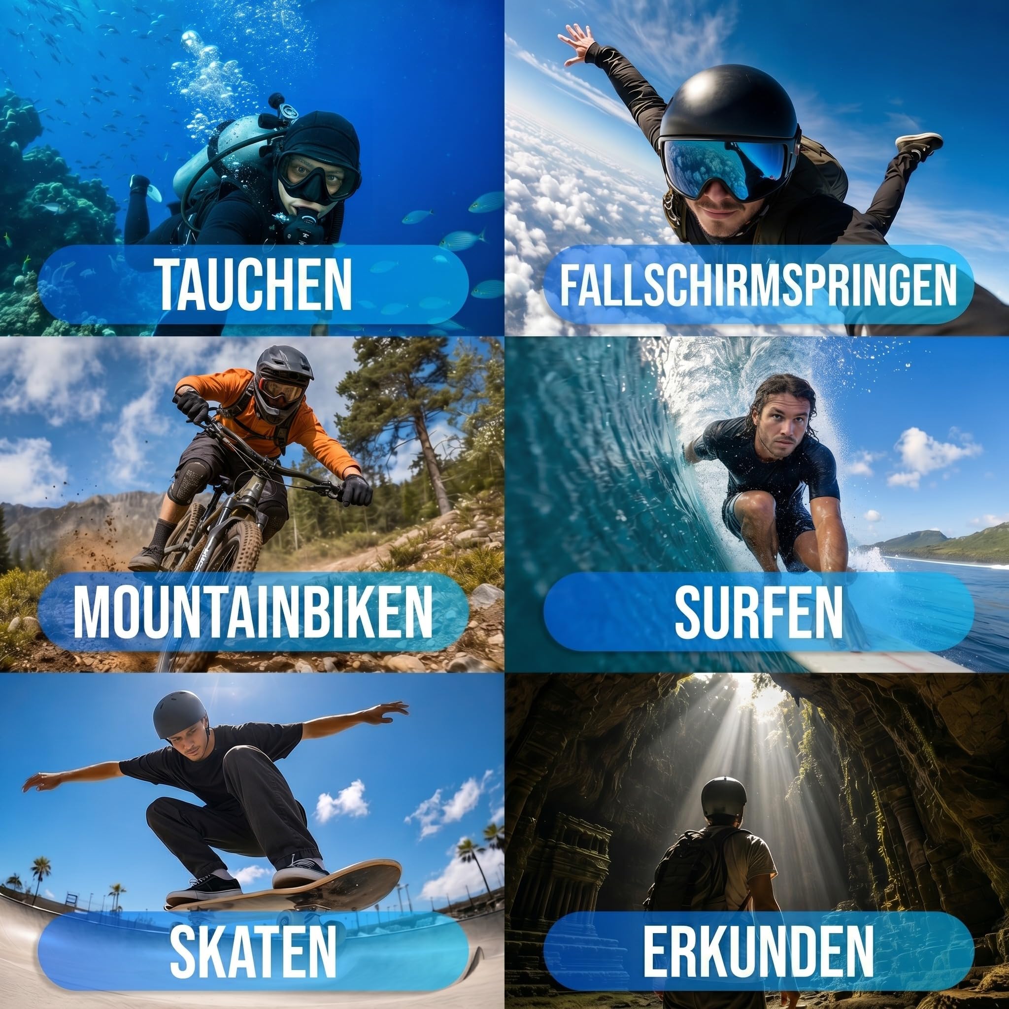 Senzo Action Cam 5K - 50MP - 60FPS - WiFi - Fotocamera subacquea - 30M - Fotocamera digitale - Videocamera - Stabilizzazione dell'immagine - Incl. 32GB SD