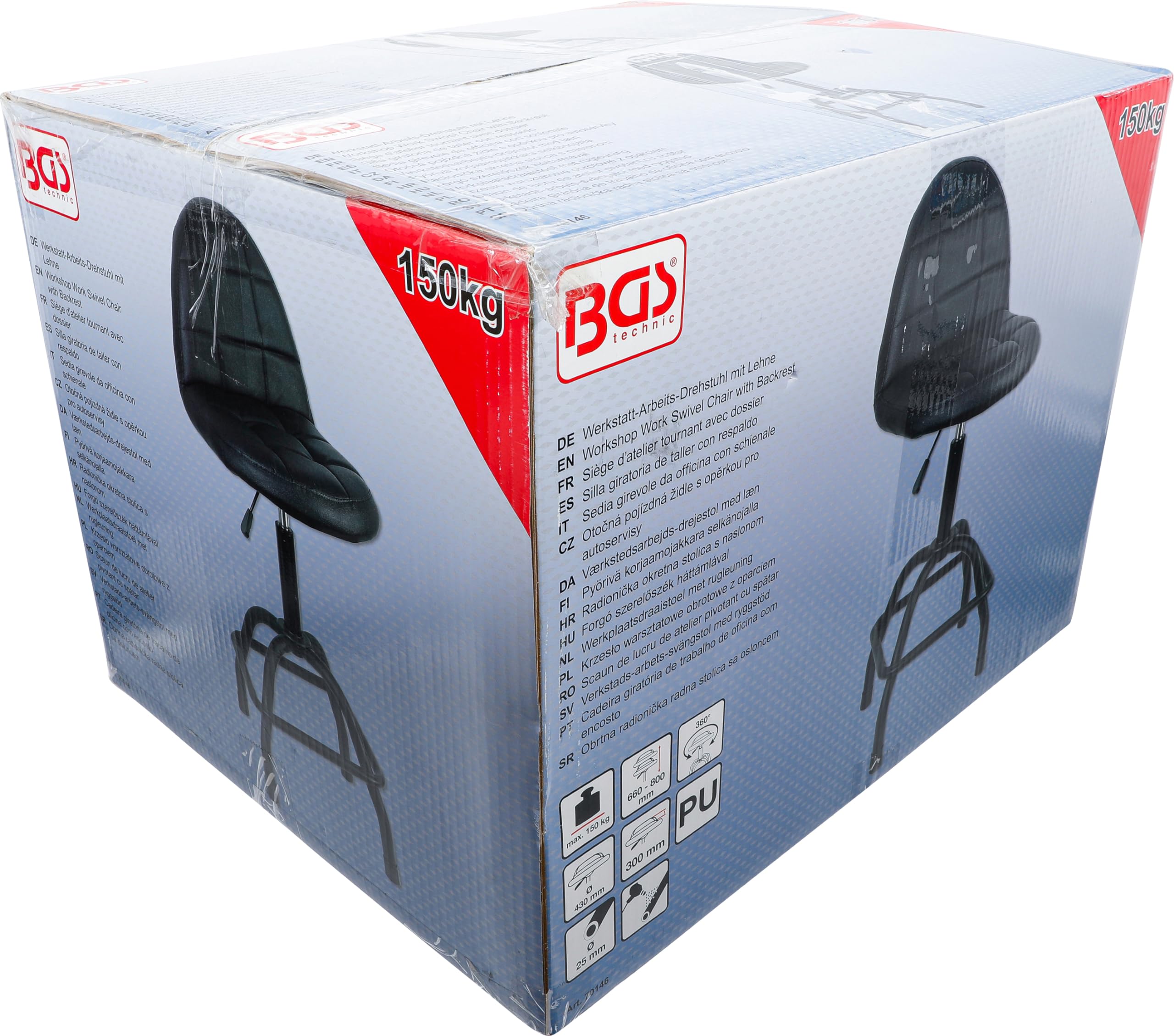 BGS 70146 | Sedia girevole da officina con schienale | regolabile in altezza