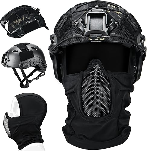 Miniatura 1 de Guayma Airsoft - Casco rápido con cubierta de media máscara de malla tipo PJ táctico multifuncional protector NVG montaje para paintball Multicam