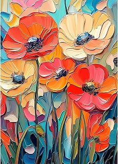 Lxmsja Abstract Poppies Diamond Art Kits for Adults, Flower Scenery DIY Full Drill Diamond Painting Kits for Beginners, 5D Gem Art Crafts for Adults, Home Wall Decor 12x16 inch