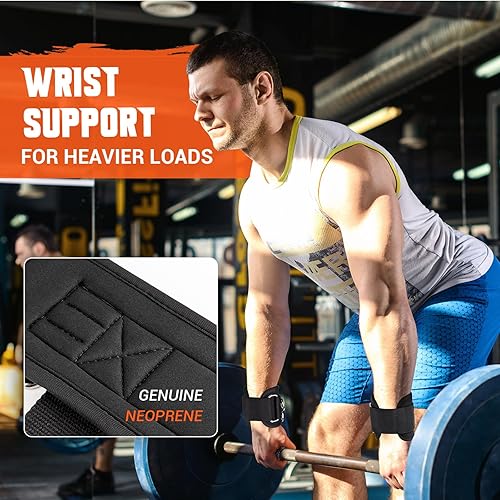 Miniatura 5 de Correas de levantamiento de pesas con anillos D, correas de muñeca de gimnasio 2 en 1 resistentes para hombres, correas de muñeca acolchadas de