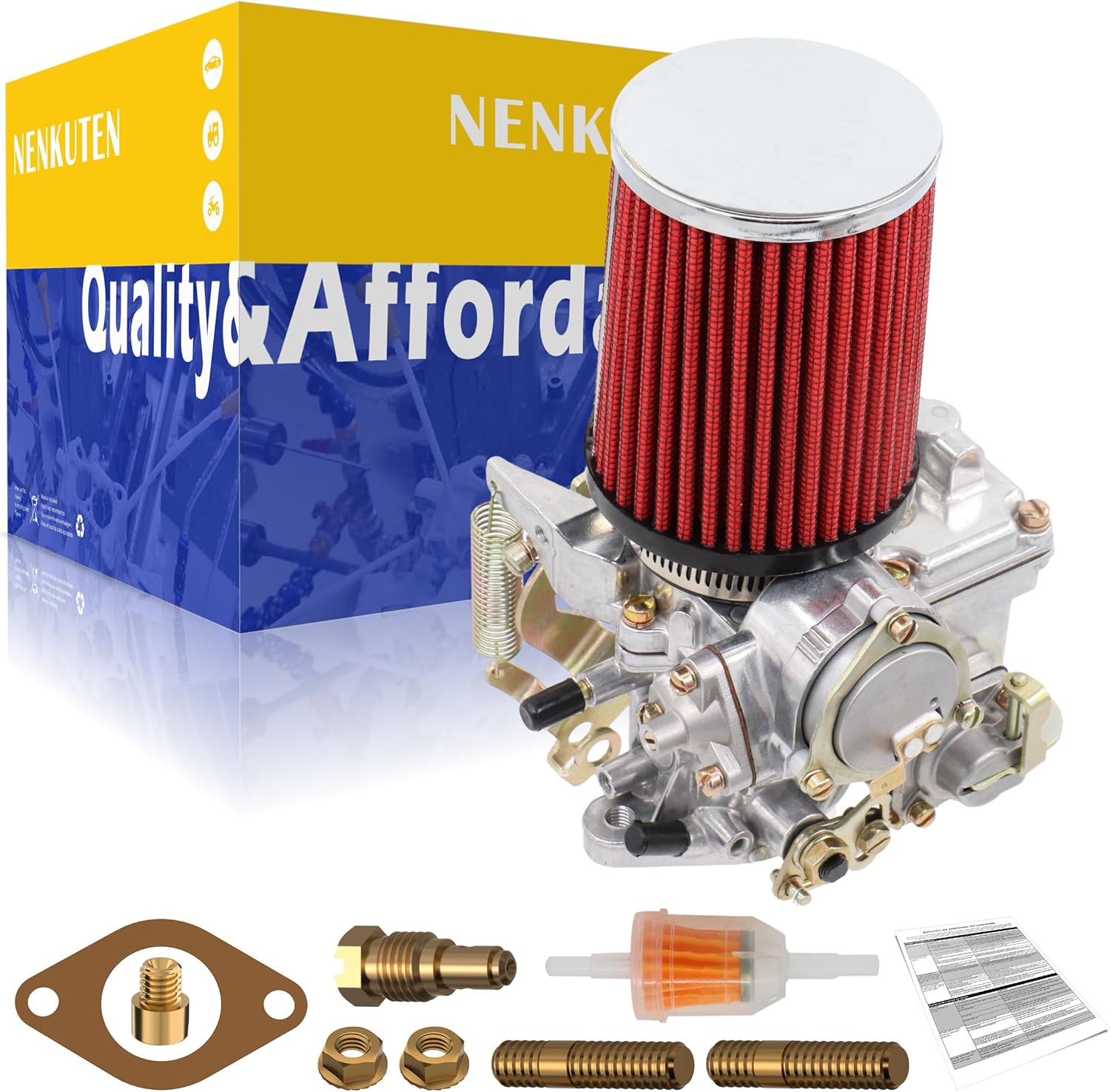 Carburetor 34 PICT-3 with Air Cleaner Assembly for VW Beetle Super Beetle 1971-1979 Dual Port 1600cc 12V Air Cooled Type 1 Engine Electric Choke Bug Thing Karmann OEM#113129031K,98-1289-B