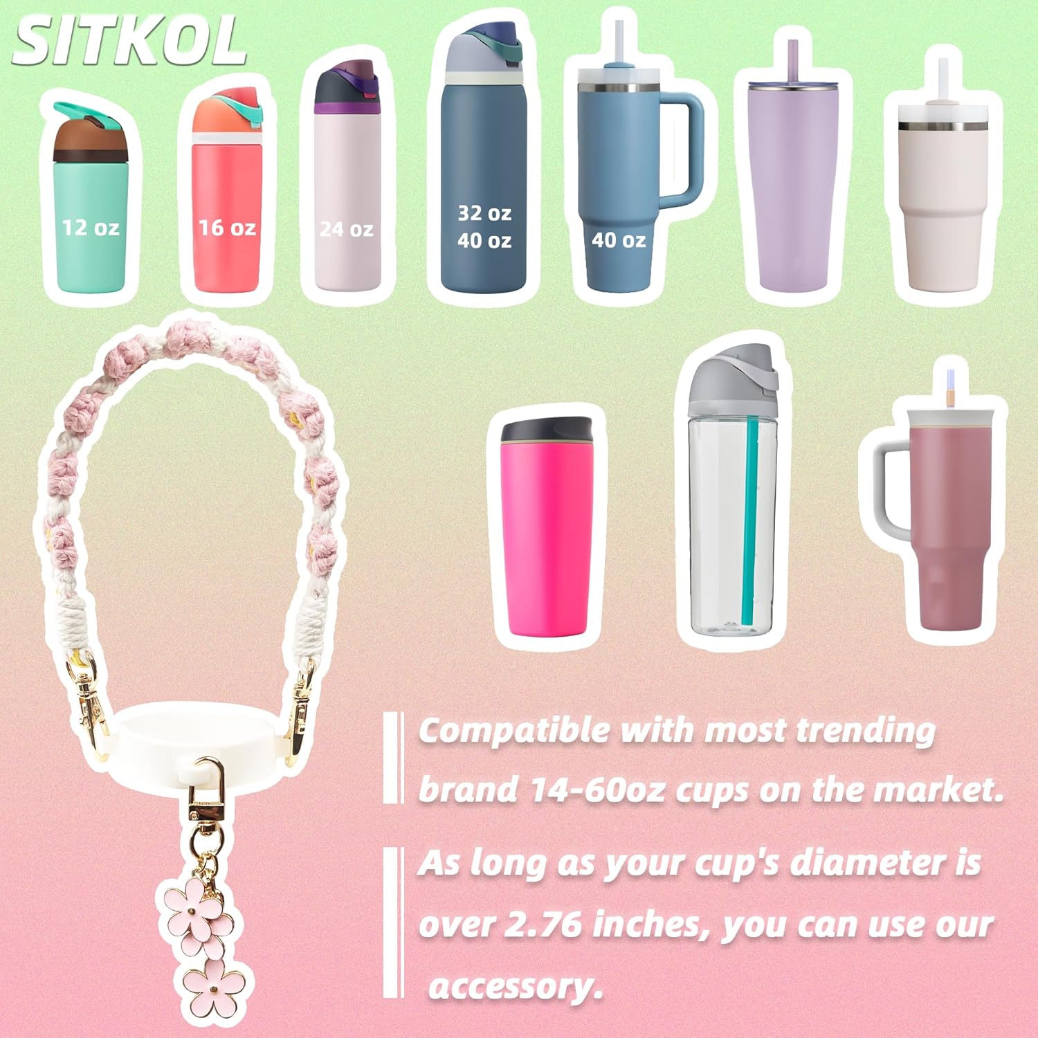 Handle Strap and Charm Set for Owala Water Bottle 24 oz, 32 oz, 40 oz, Owala Kids, Owala Coffee Tumbler, Owala FreeSip – Includes Handle Strap, for Owala Accessories & Stanley Cup Accessories - Image 2